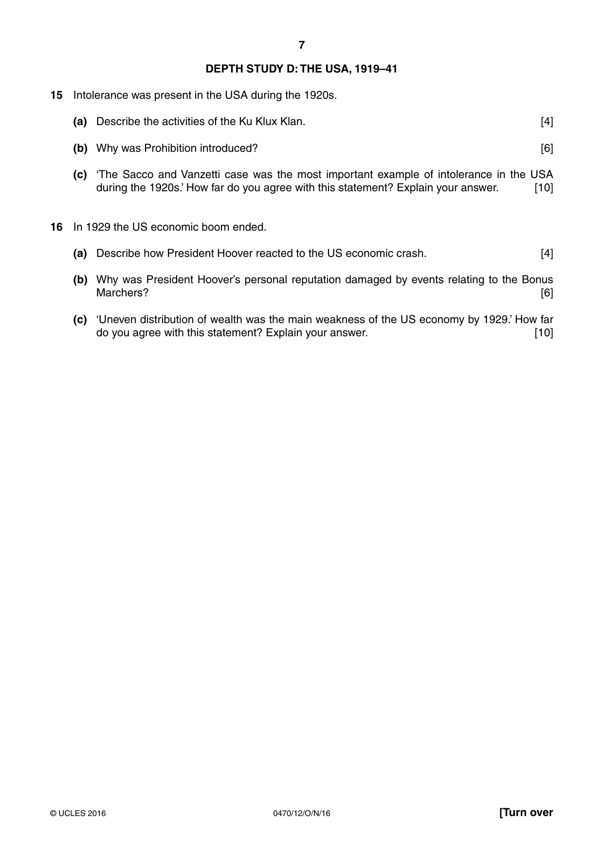Cambridge IGCSE History 0470 2016 Oct/Nov Paper 1 · Variant 2 question paper, page 7 of 12