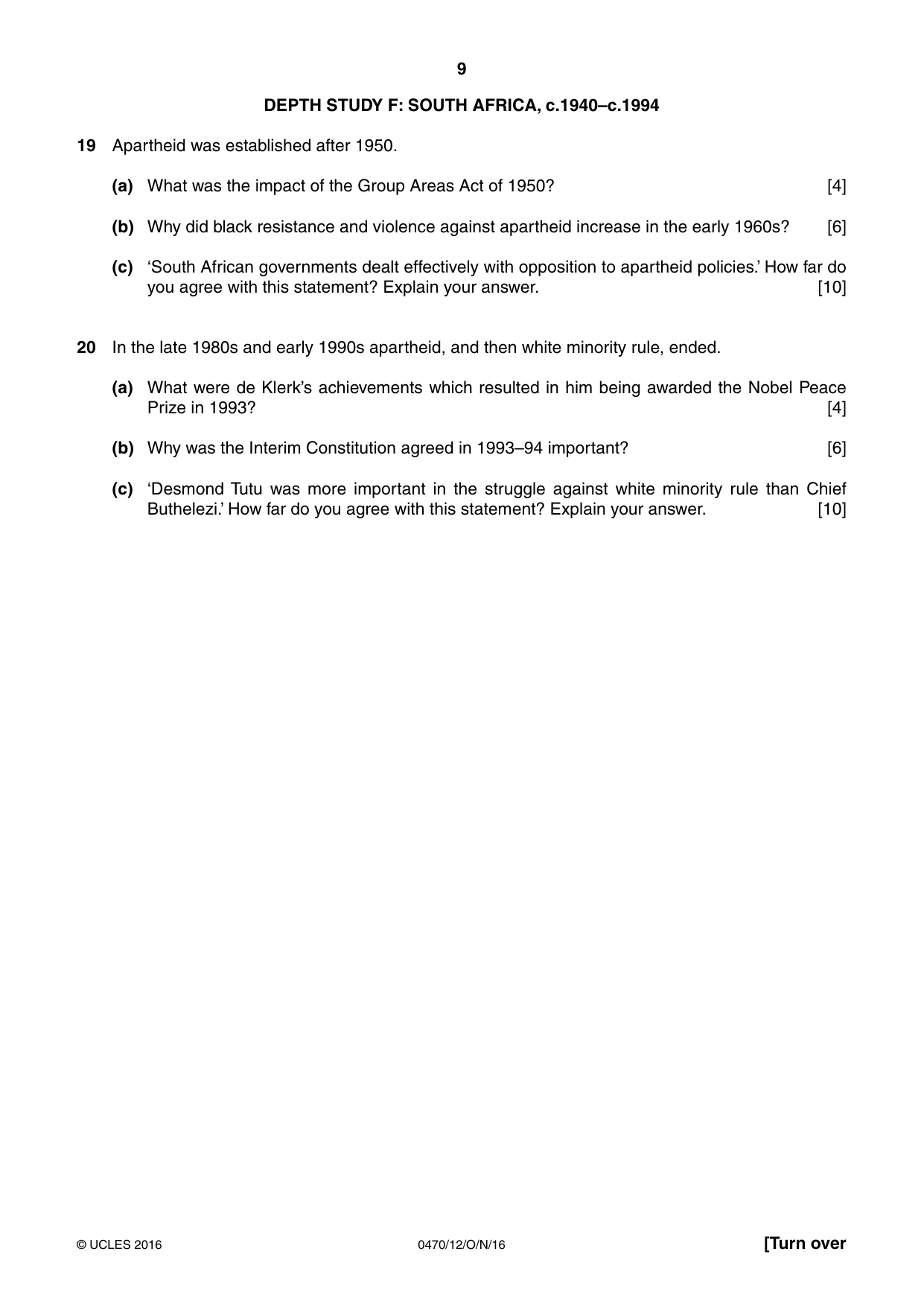 Cambridge IGCSE History 0470 2016 Oct/Nov Paper 1 · Variant 2 question paper, page 9 of 12