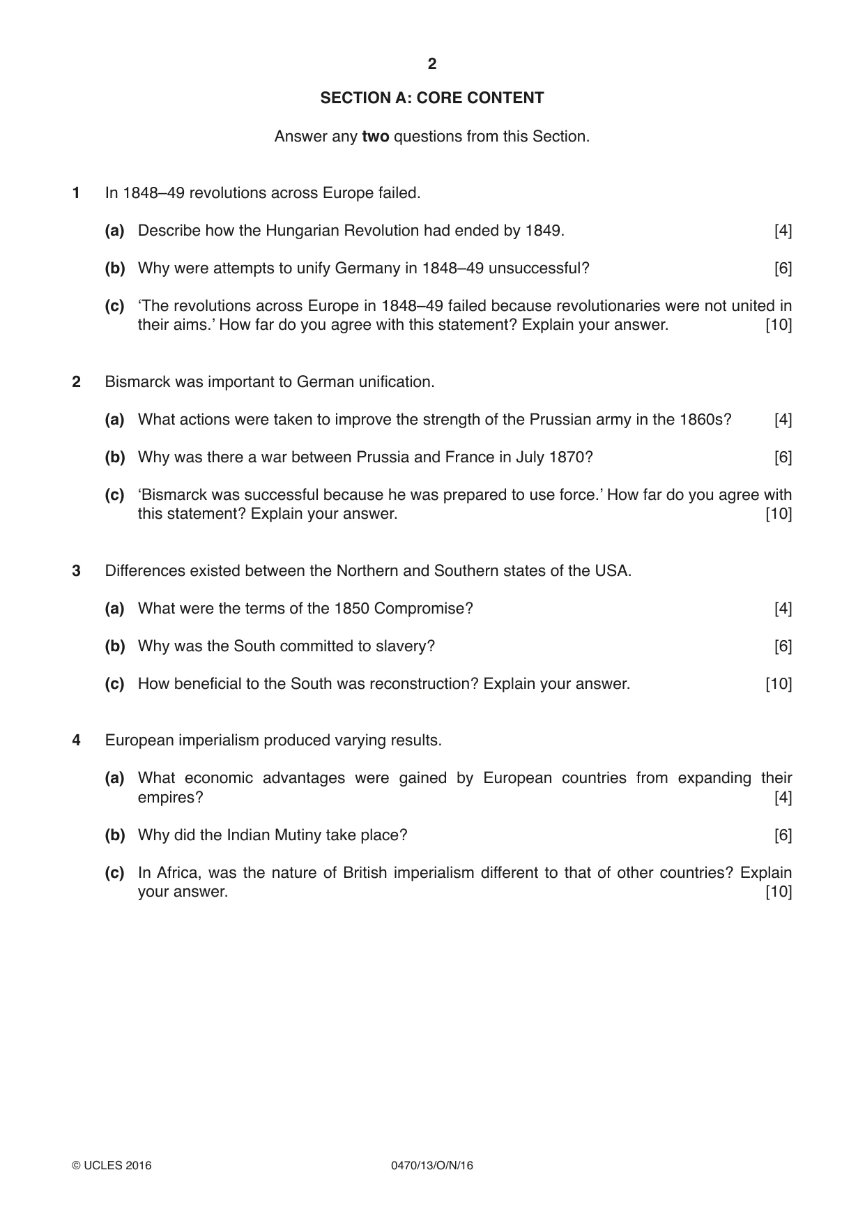 Cambridge IGCSE History 0470 2016 Oct/Nov Paper 1 · Variant 3 question paper, page 2 of 12