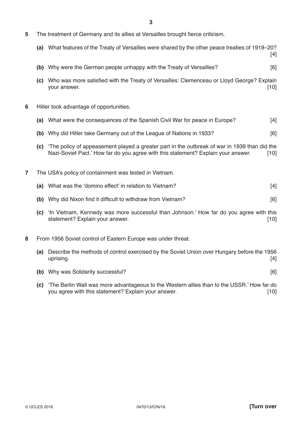 Cambridge IGCSE History 0470 2016 Oct/Nov Paper 1 · Variant 3 question paper, page 3 of 12