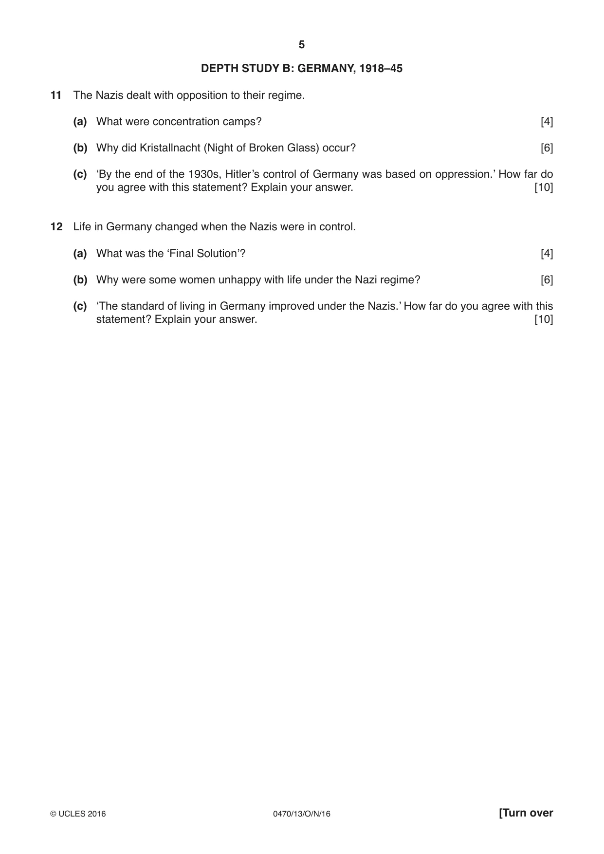 Cambridge IGCSE History 0470 2016 Oct/Nov Paper 1 · Variant 3 question paper, page 5 of 12