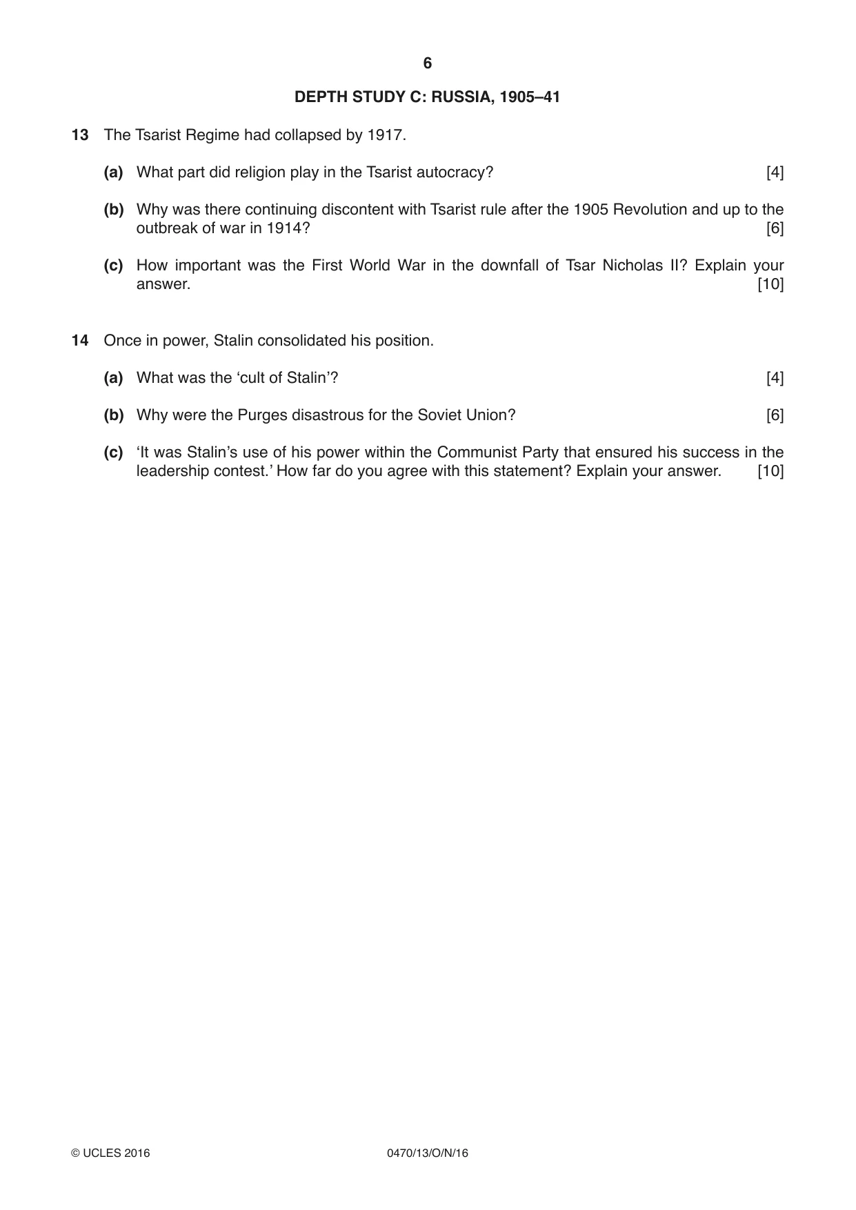 Cambridge IGCSE History 0470 2016 Oct/Nov Paper 1 · Variant 3 question paper, page 6 of 12