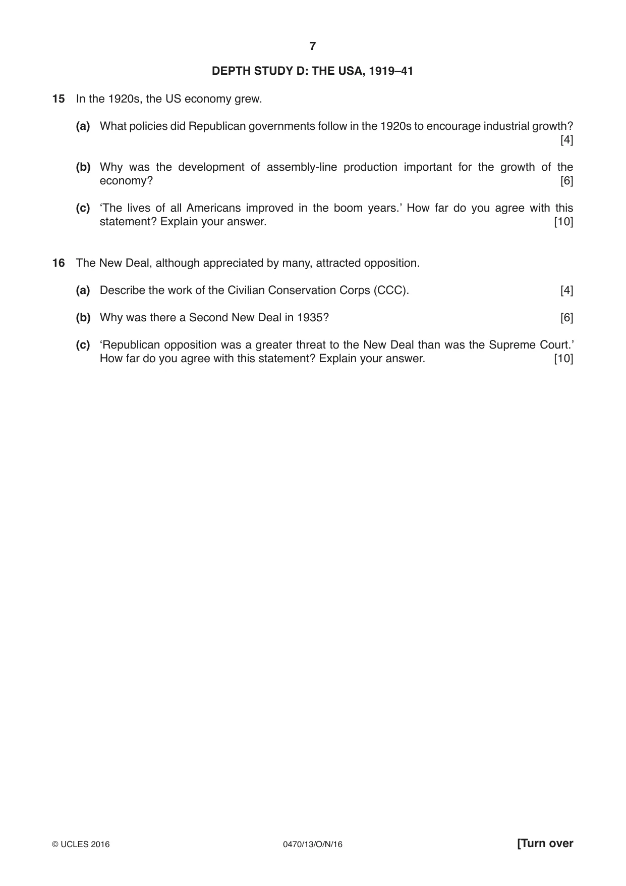 Cambridge IGCSE History 0470 2016 Oct/Nov Paper 1 · Variant 3 question paper, page 7 of 12