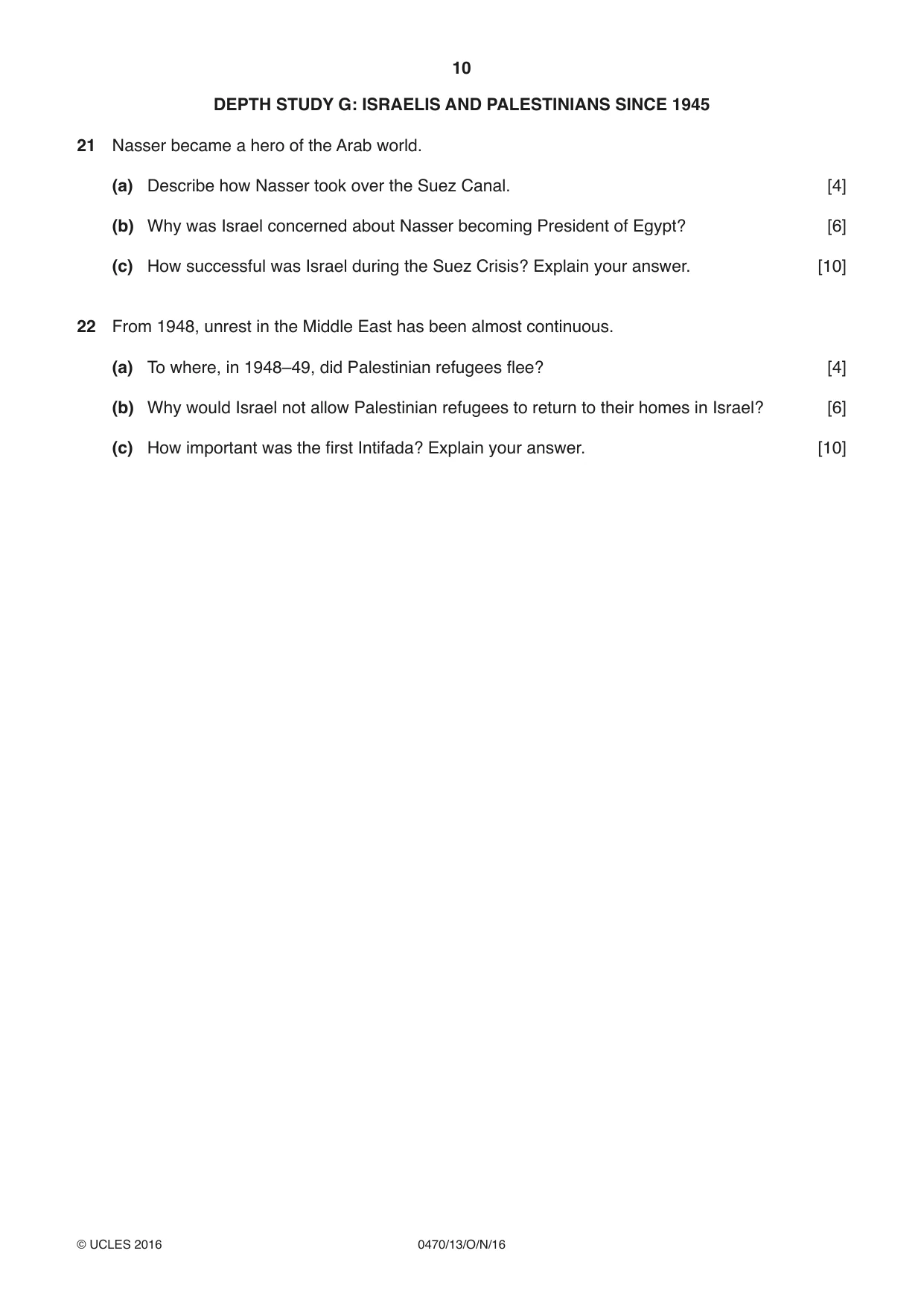 Cambridge IGCSE History 0470 2016 Oct/Nov Paper 1 · Variant 3 question paper, page 10 of 12