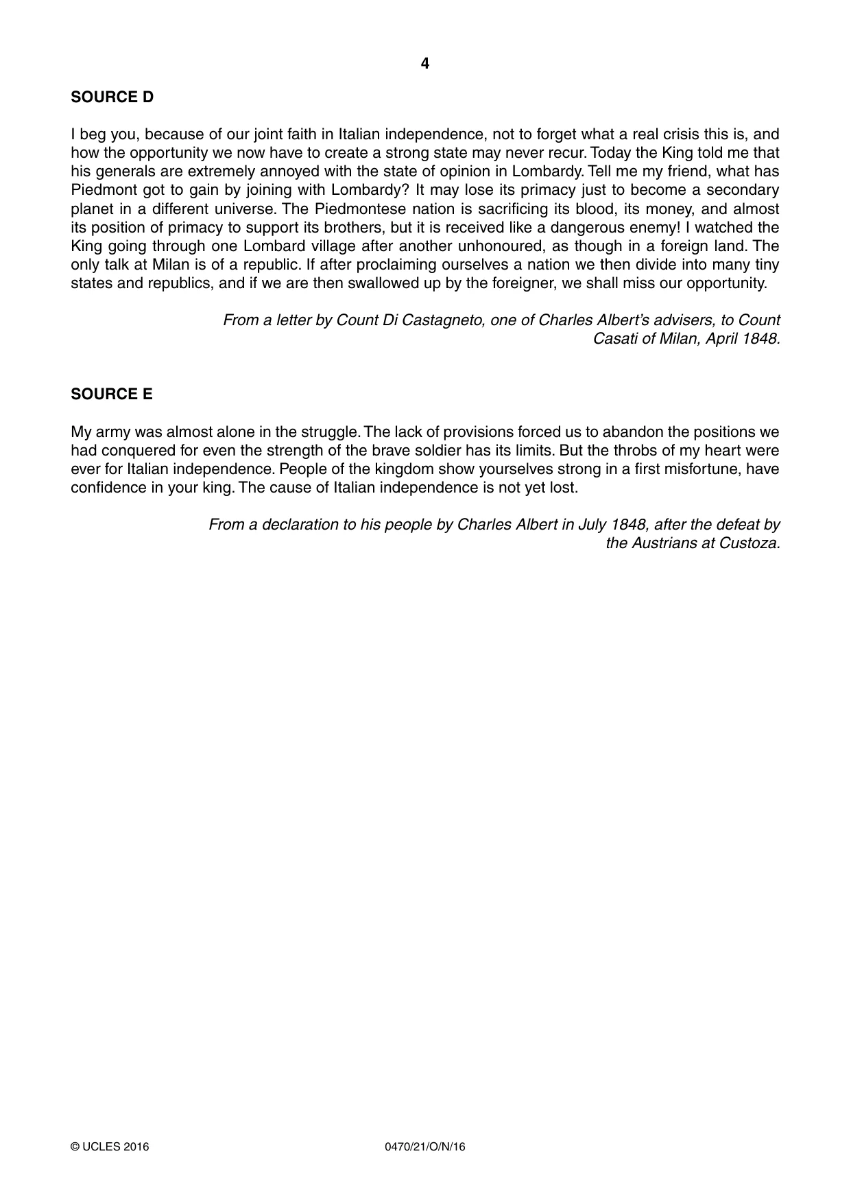 Cambridge IGCSE History 0470 2016 Oct/Nov Paper 2 · Variant 1 question paper, page 4 of 16