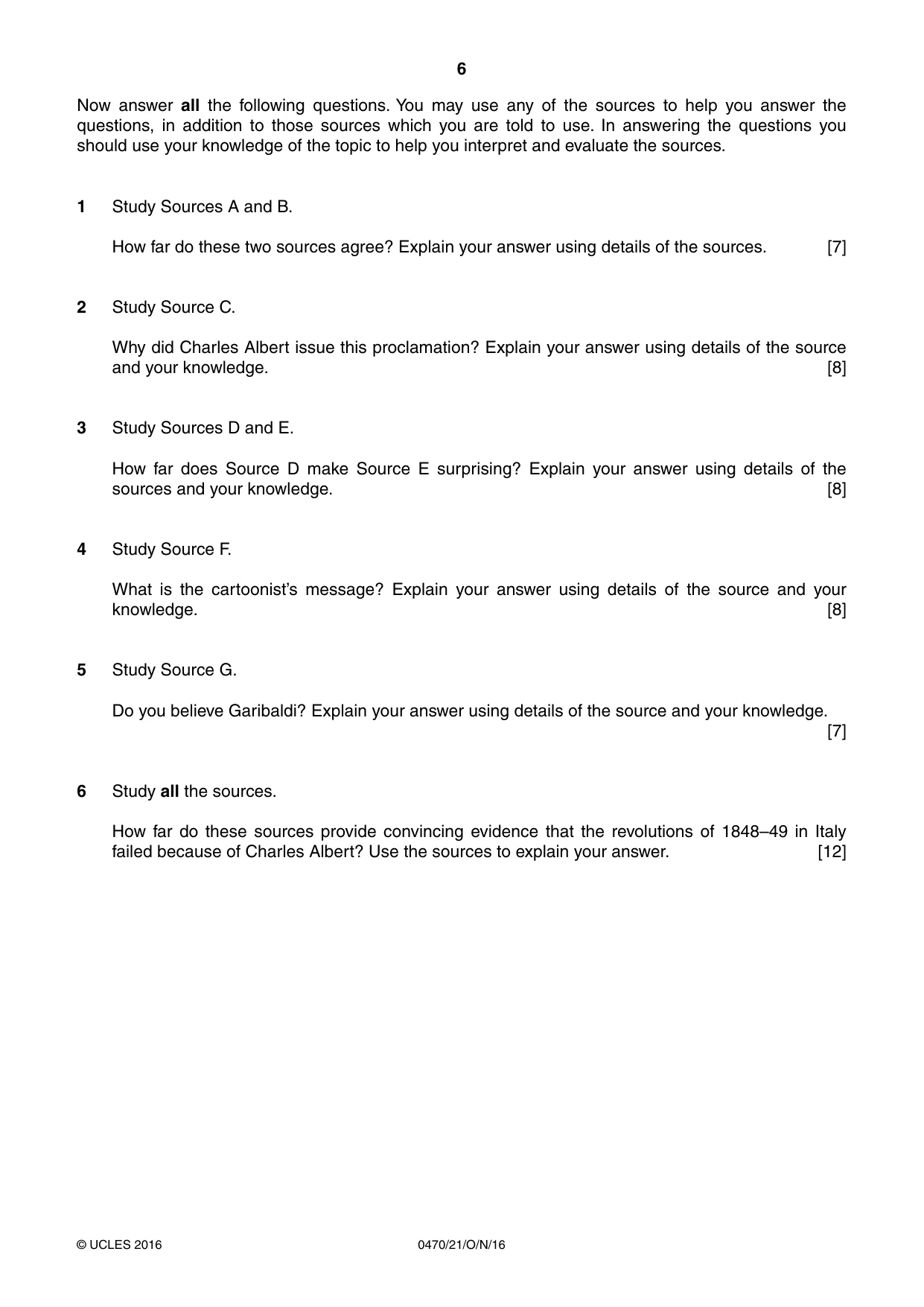 Cambridge IGCSE History 0470 2016 Oct/Nov Paper 2 · Variant 1 question paper, page 6 of 16