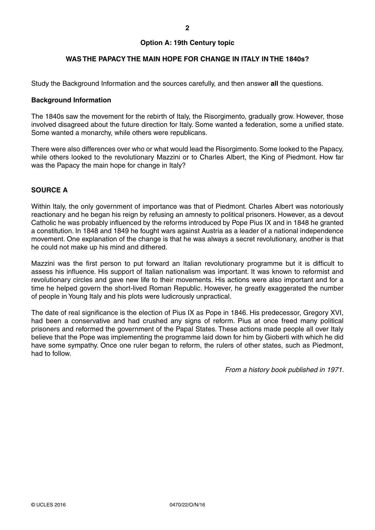 Cambridge IGCSE History 0470 2016 Oct/Nov Paper 2 · Variant 2 question paper, page 2 of 12