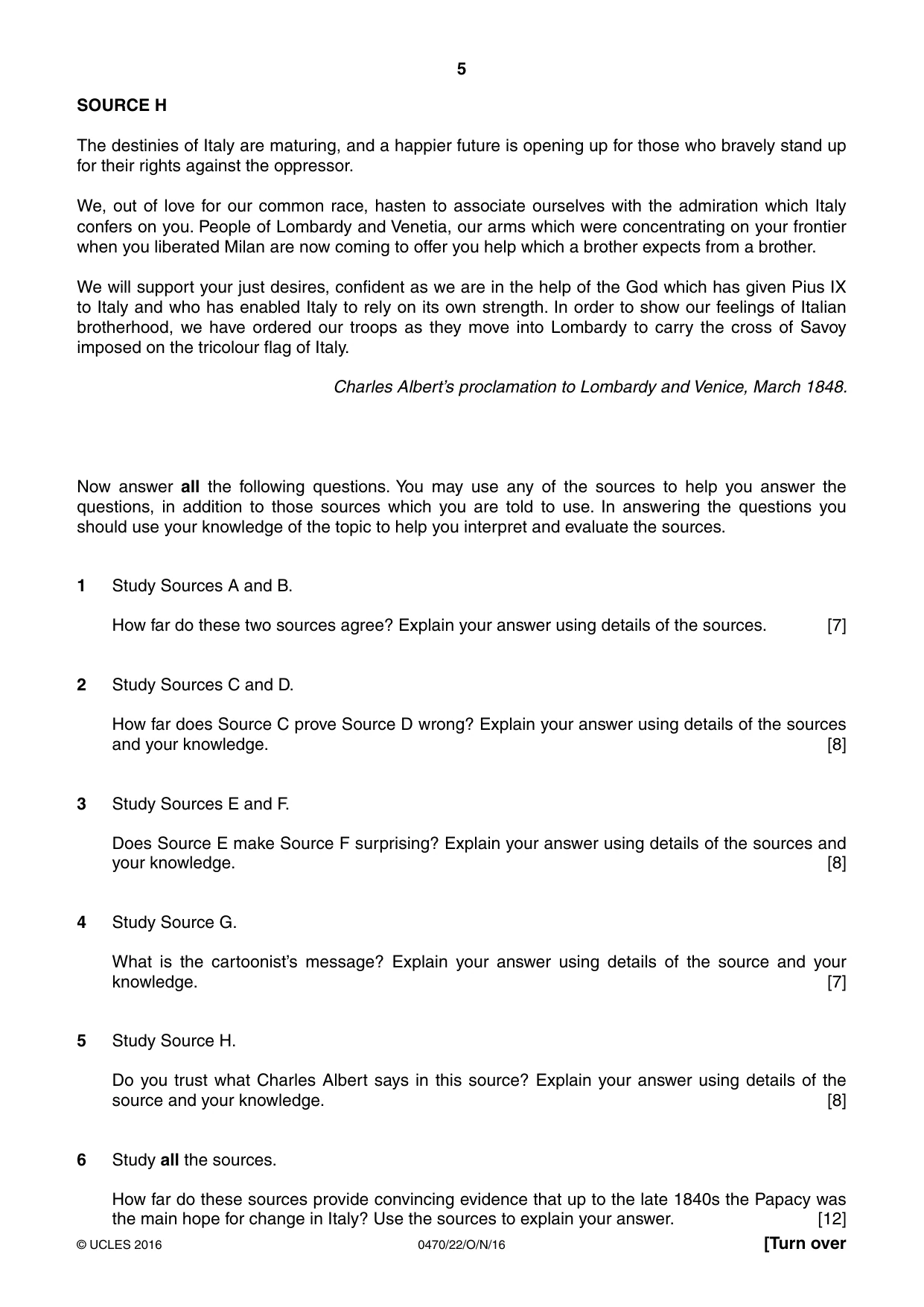 Cambridge IGCSE History 0470 2016 Oct/Nov Paper 2 · Variant 2 question paper, page 5 of 12