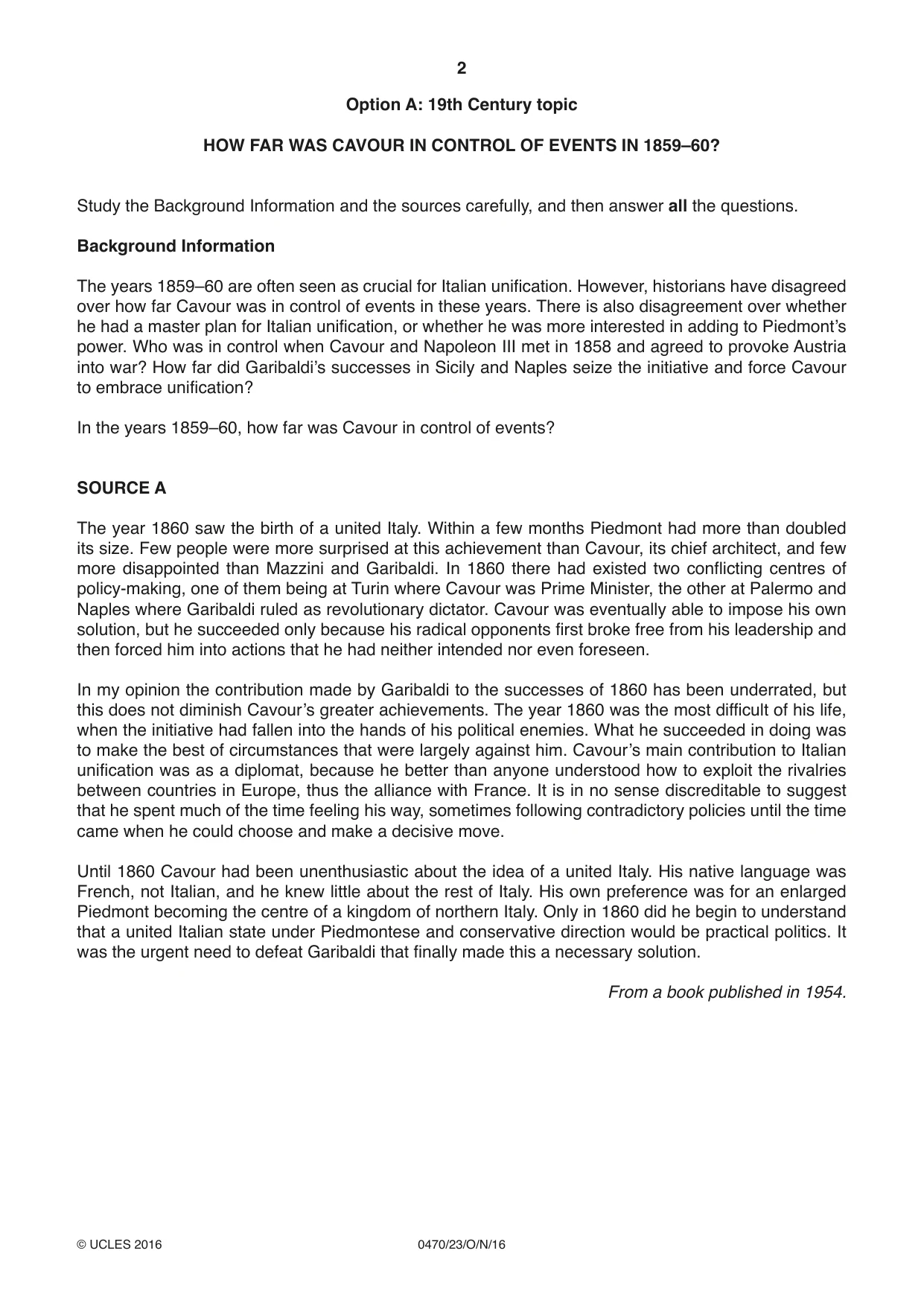 Cambridge IGCSE History 0470 2016 Oct/Nov Paper 2 · Variant 3 question paper, page 2 of 12