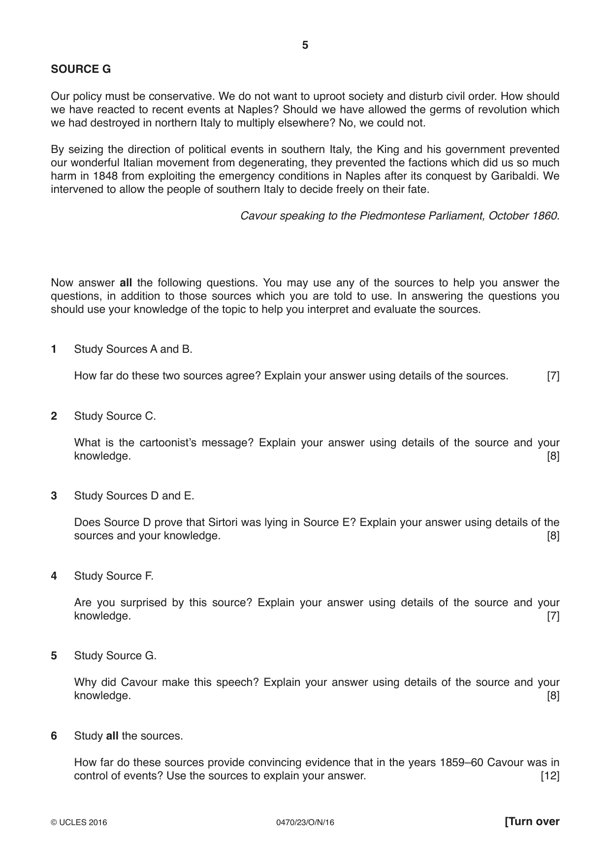Cambridge IGCSE History 0470 2016 Oct/Nov Paper 2 · Variant 3 question paper, page 5 of 12