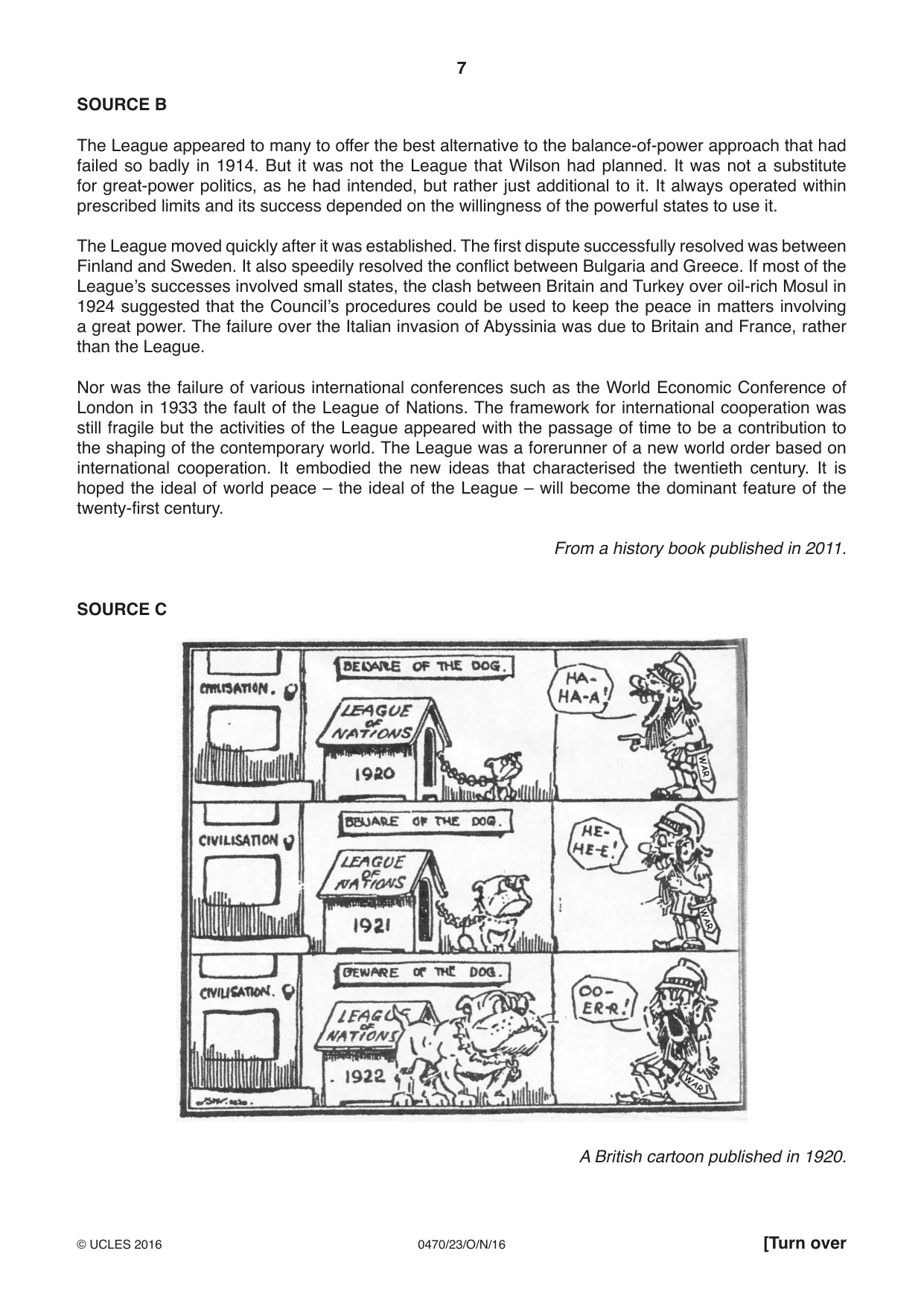 Cambridge IGCSE History 0470 2016 Oct/Nov Paper 2 · Variant 3 question paper, page 7 of 12