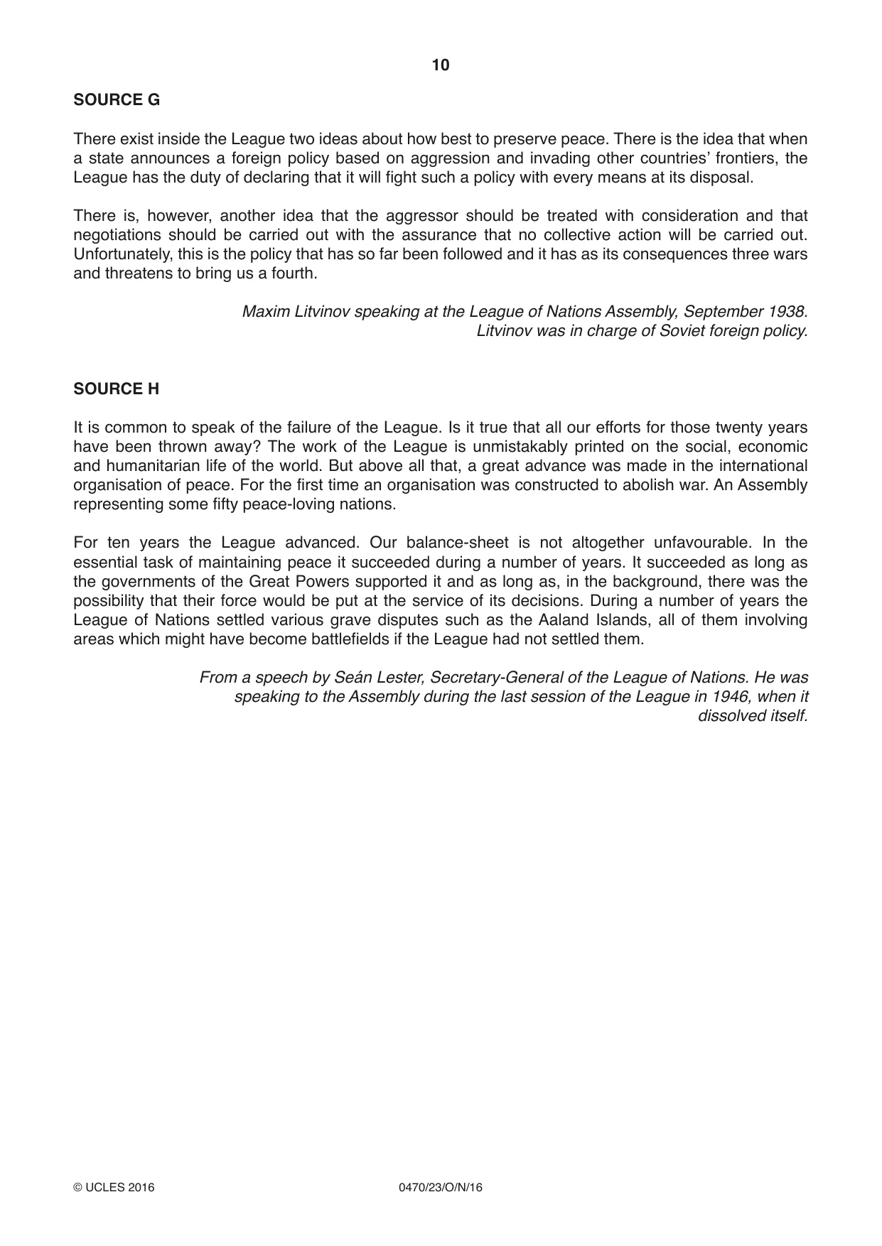 Cambridge IGCSE History 0470 2016 Oct/Nov Paper 2 · Variant 3 question paper, page 10 of 12