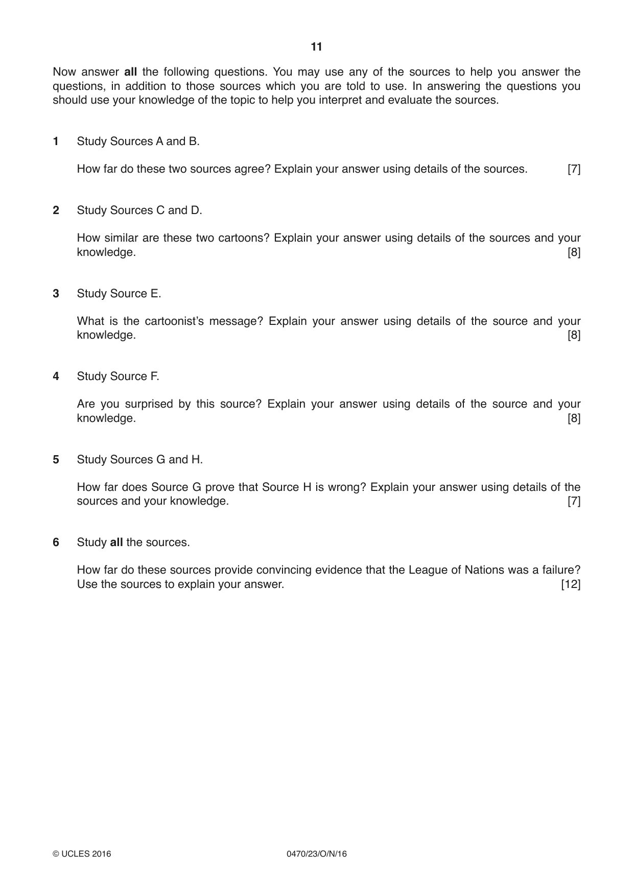 Cambridge IGCSE History 0470 2016 Oct/Nov Paper 2 · Variant 3 question paper, page 11 of 12