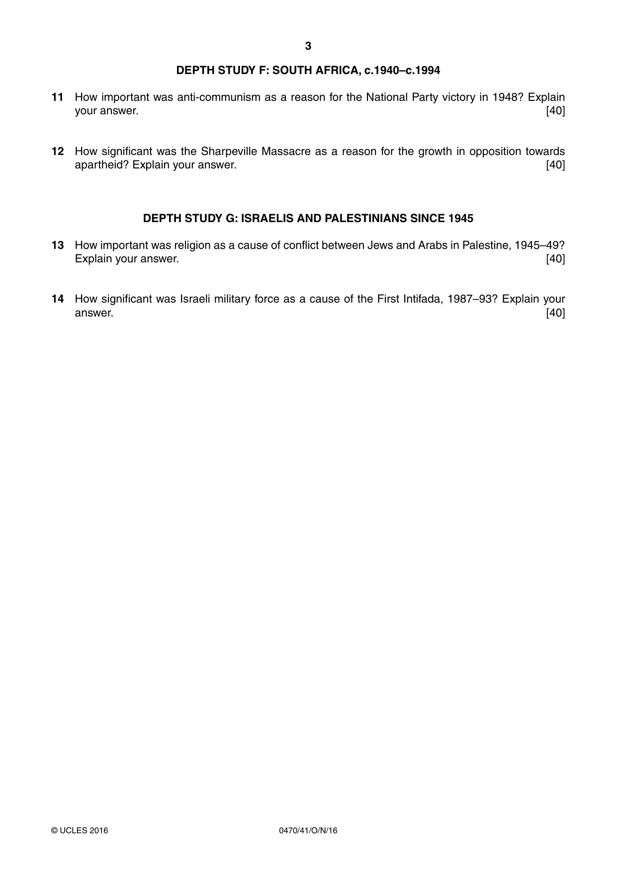 Cambridge IGCSE History 0470 2016 Oct/Nov Paper 4 · Variant 1 question paper, page 3 of 4