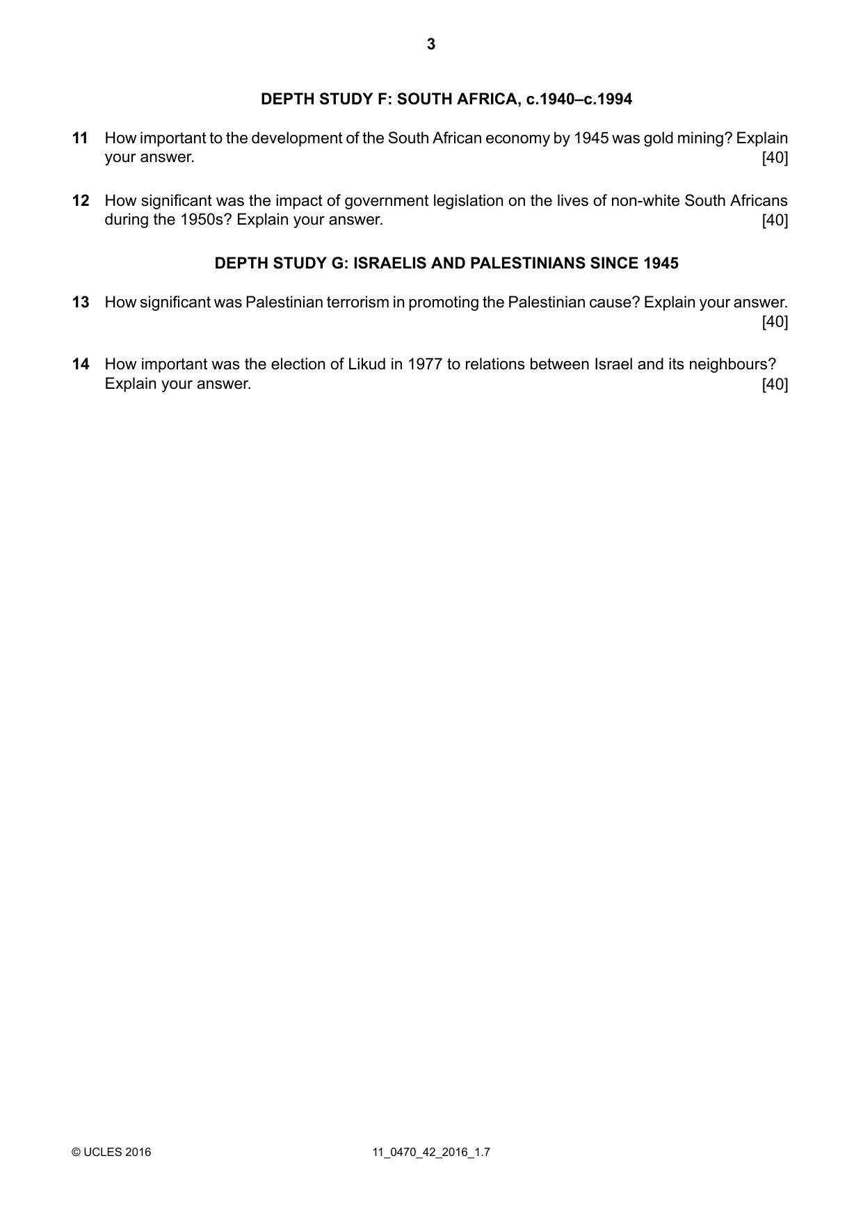 Cambridge IGCSE History 0470 2016 Oct/Nov Paper 4 · Variant 2 question paper, page 3 of 4