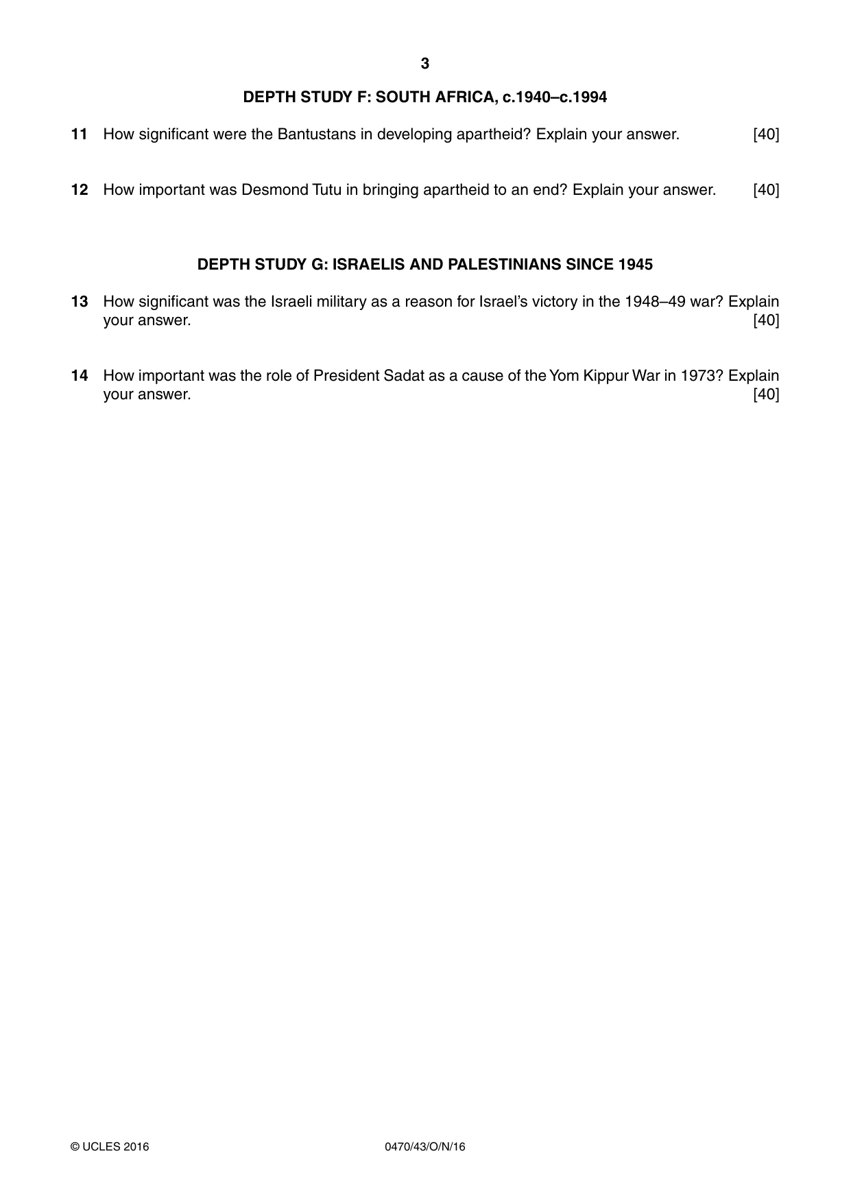 Cambridge IGCSE History 0470 2016 Oct/Nov Paper 4 · Variant 3 question paper, page 3 of 4