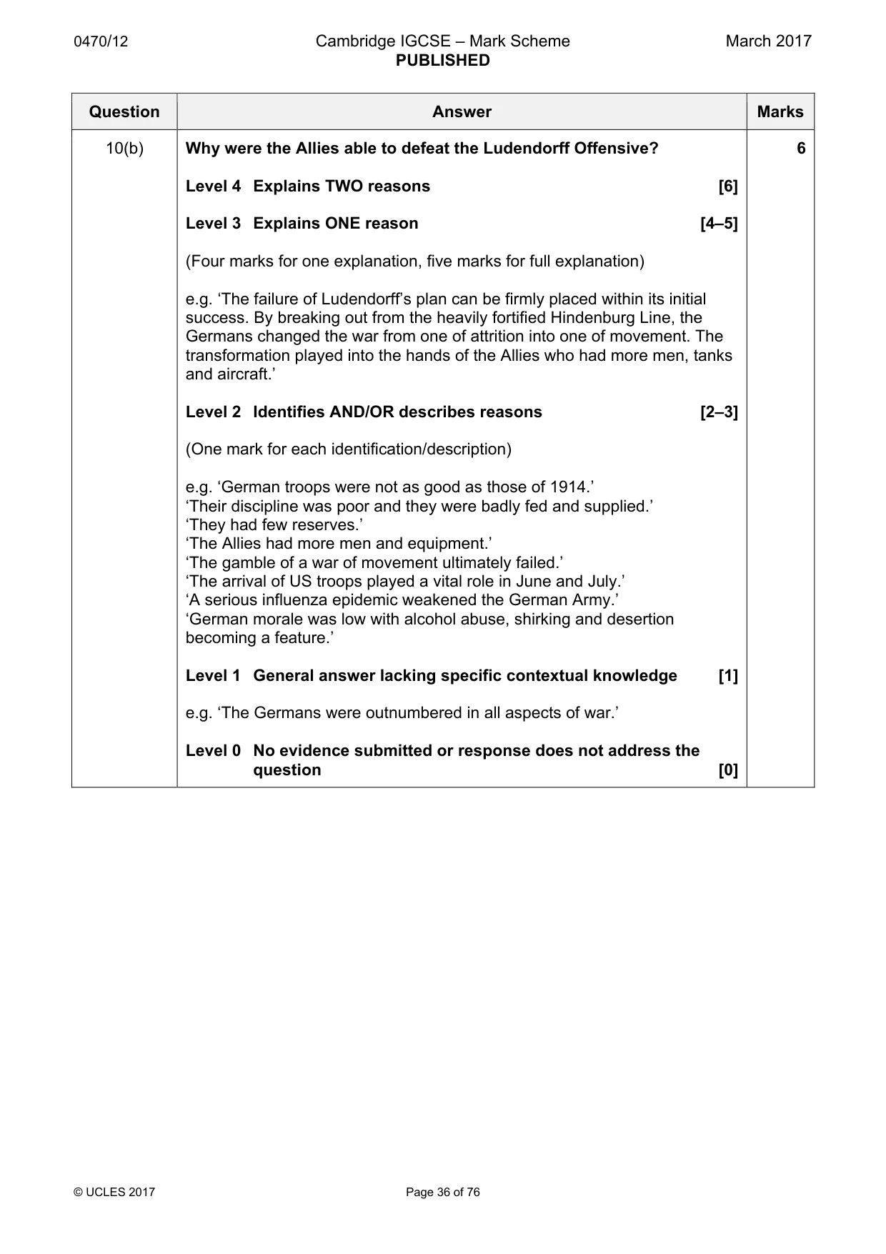 Mark scheme, page 36 of 76