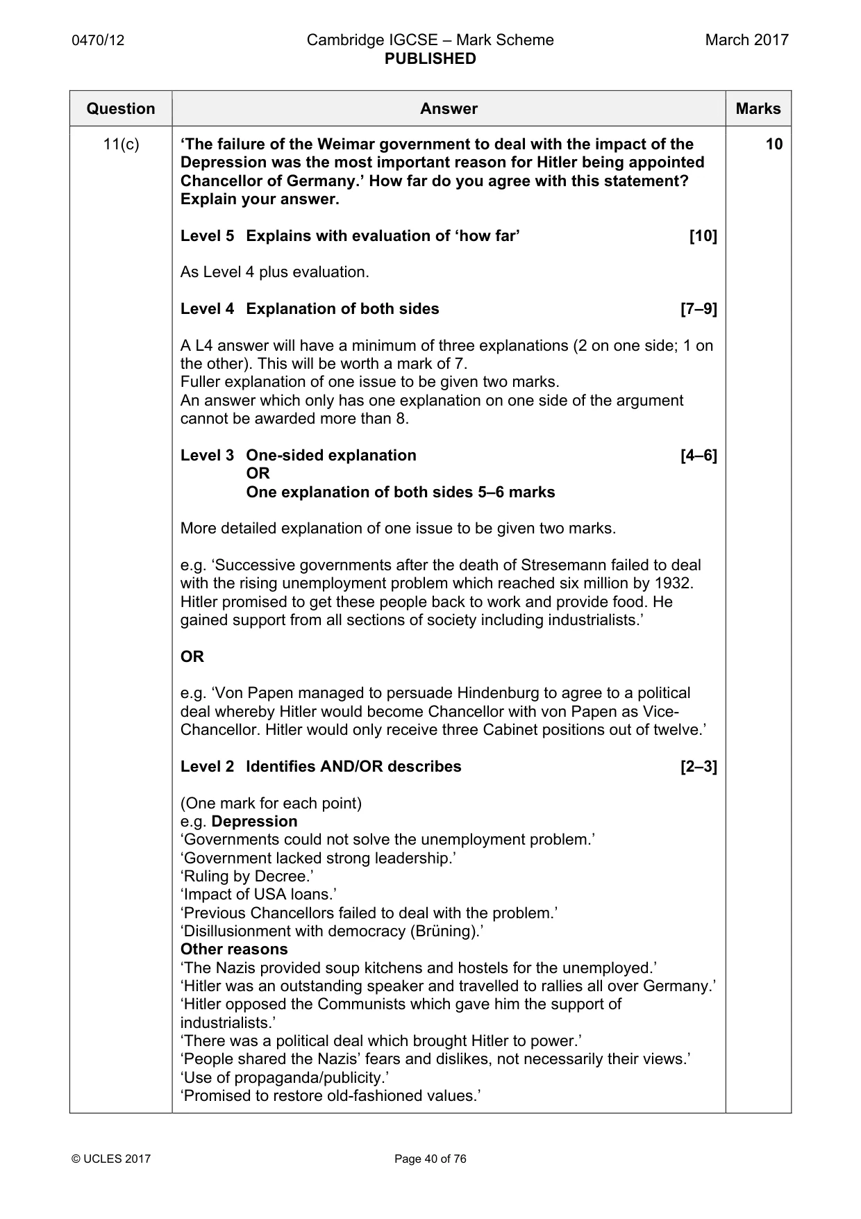 Mark scheme, page 40 of 76