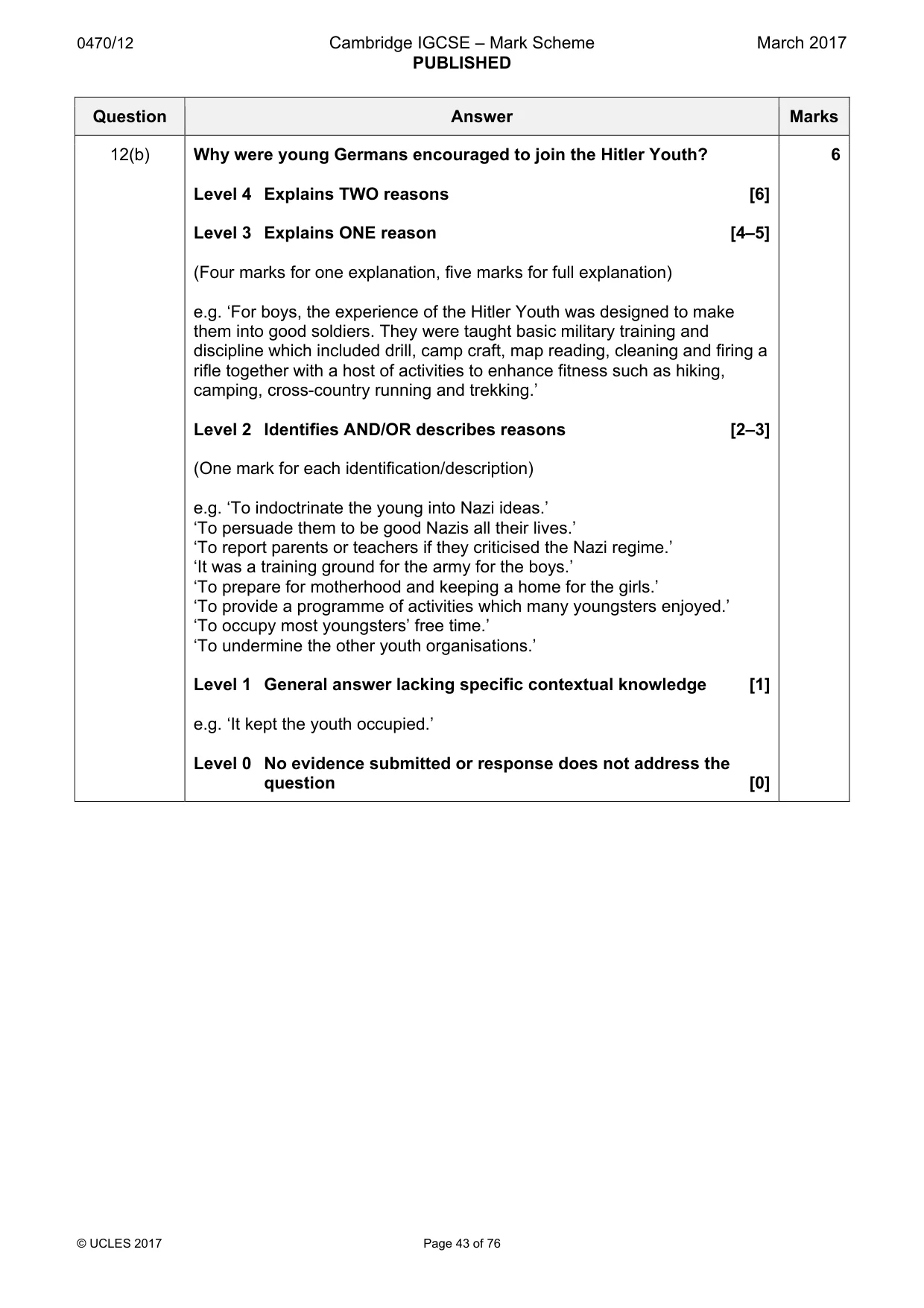 Mark scheme, page 43 of 76