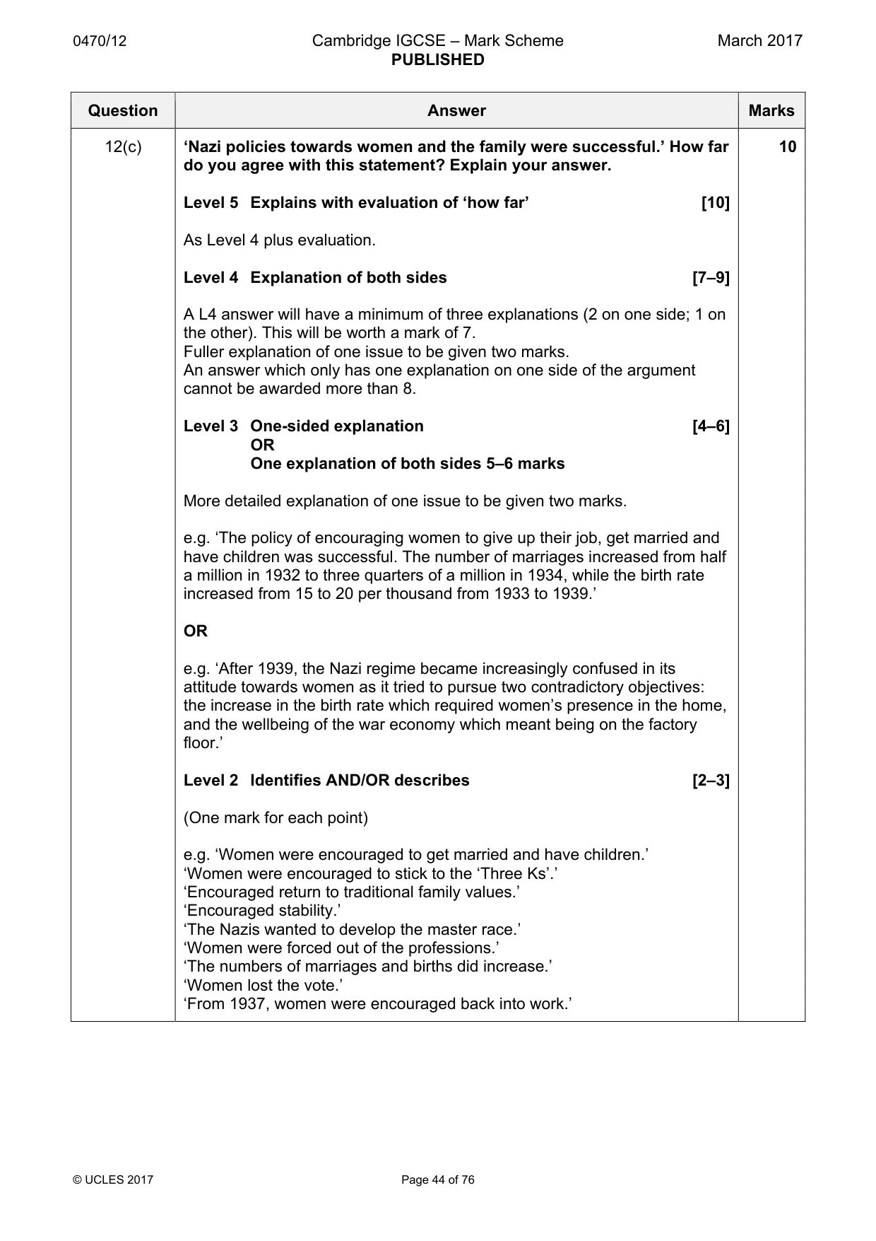 Mark scheme, page 44 of 76