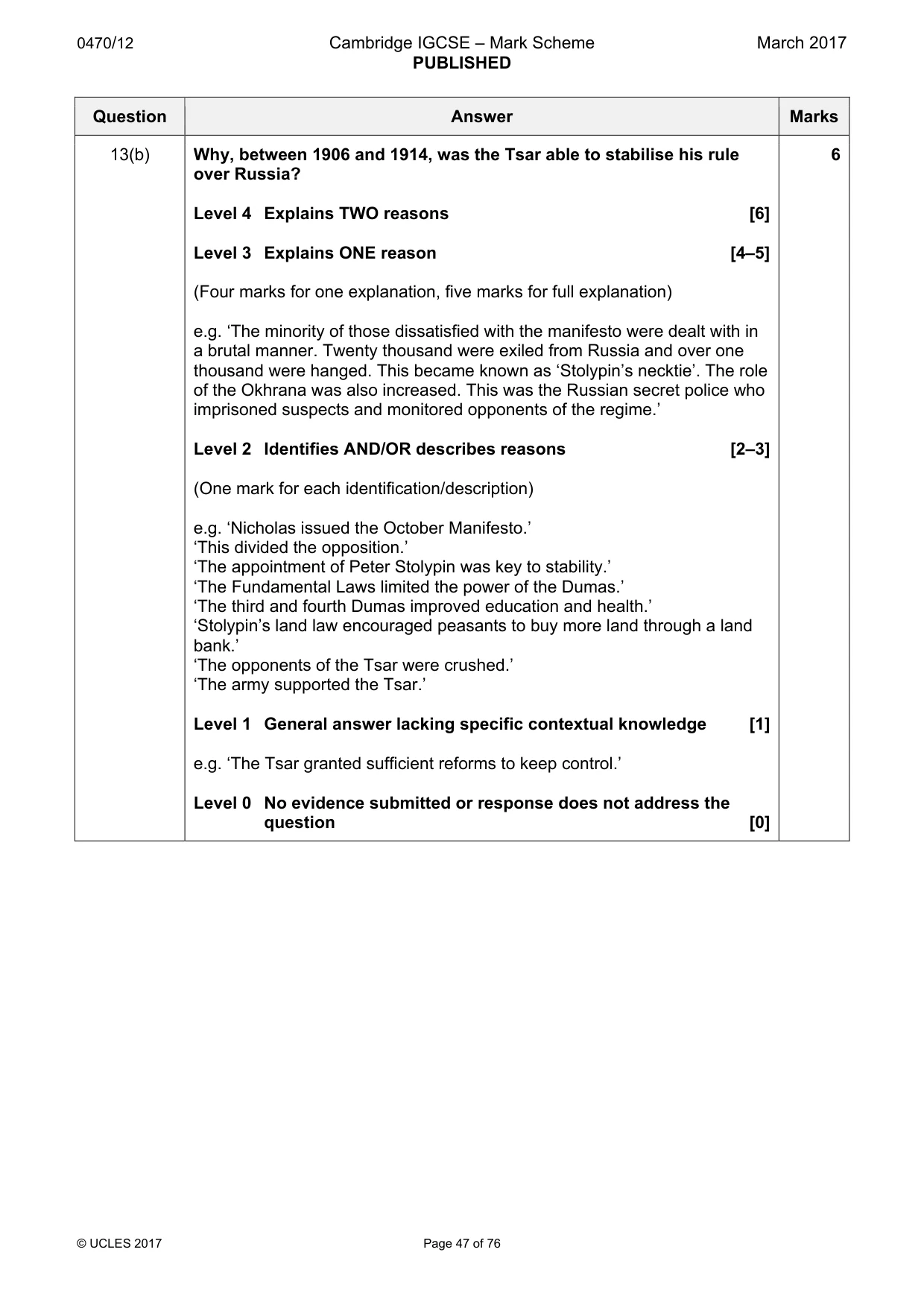 Mark scheme, page 47 of 76