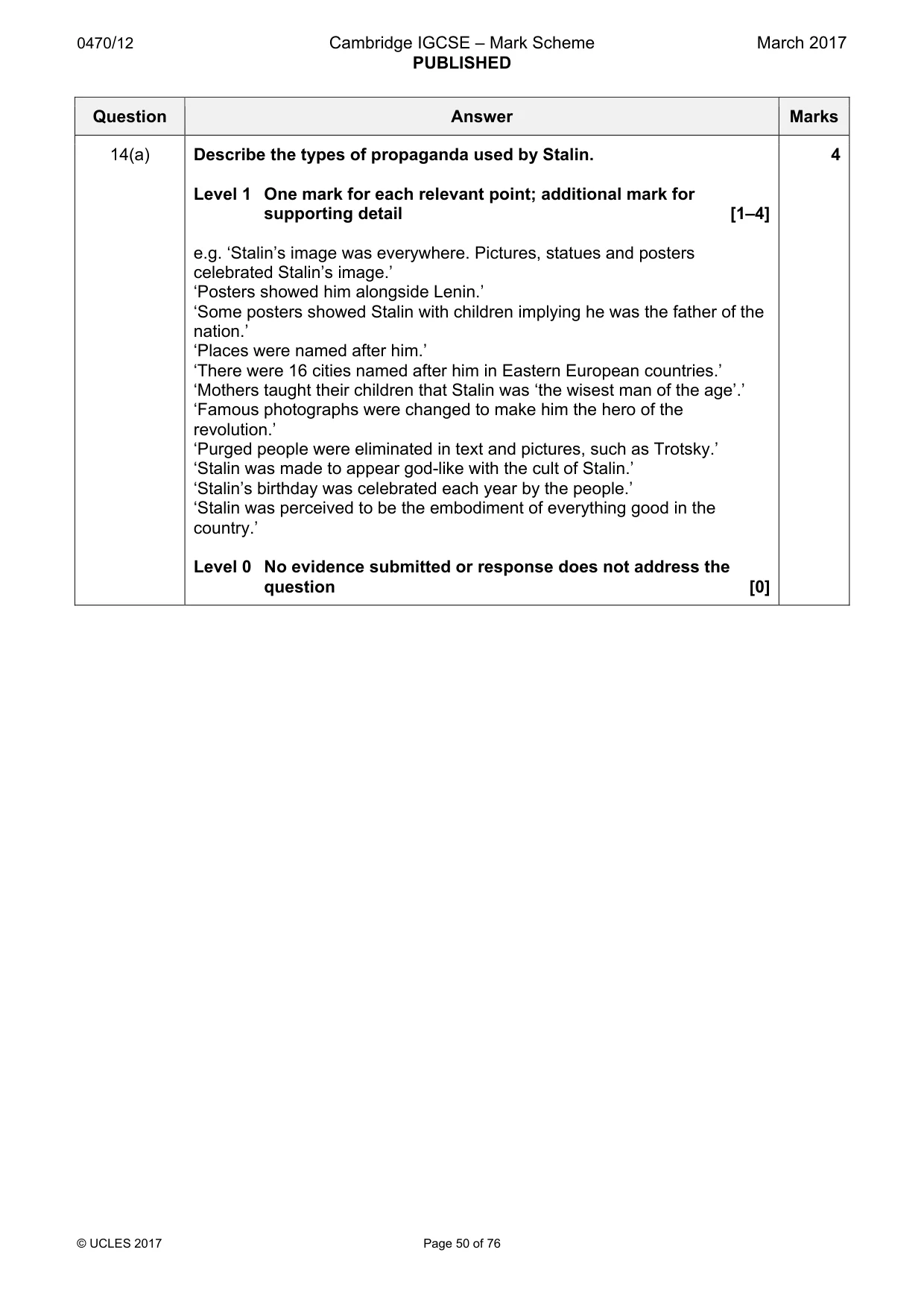 Mark scheme, page 50 of 76