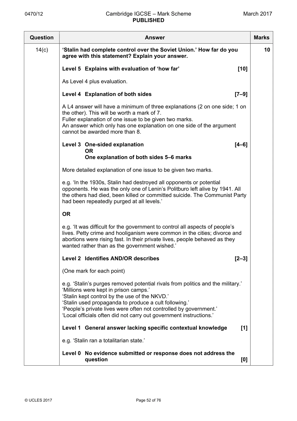 Mark scheme, page 52 of 76