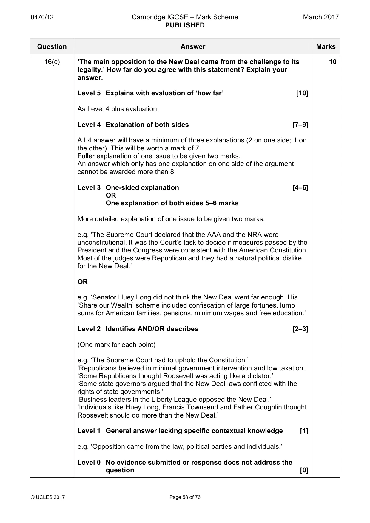 Mark scheme, page 58 of 76