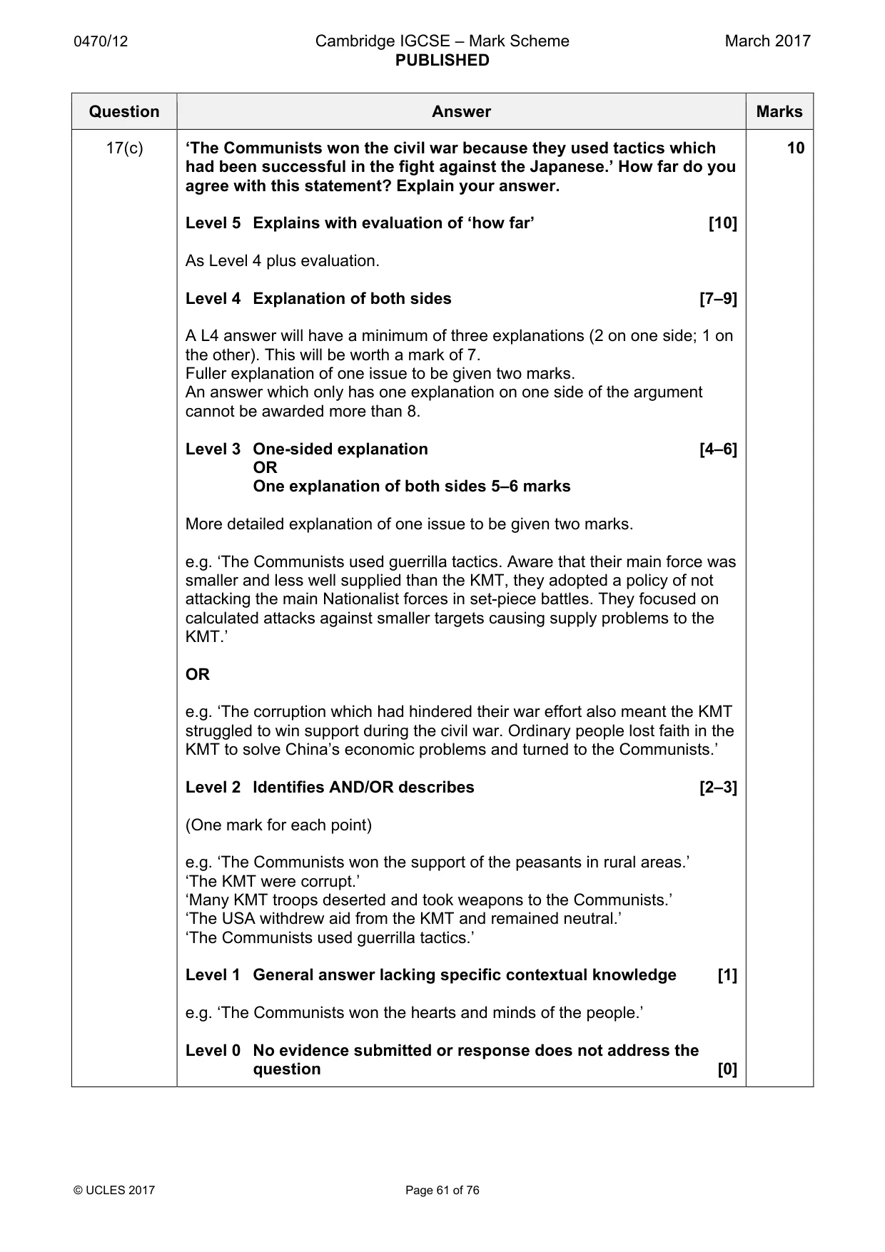 Mark scheme, page 61 of 76