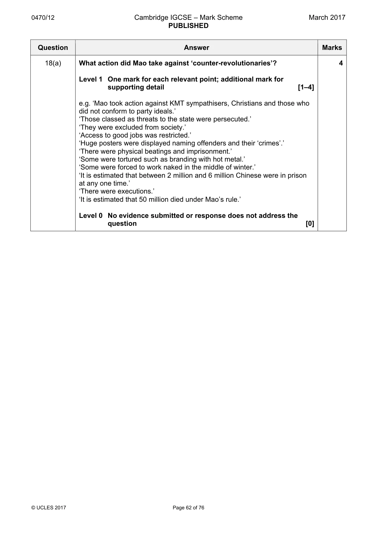 Mark scheme, page 62 of 76