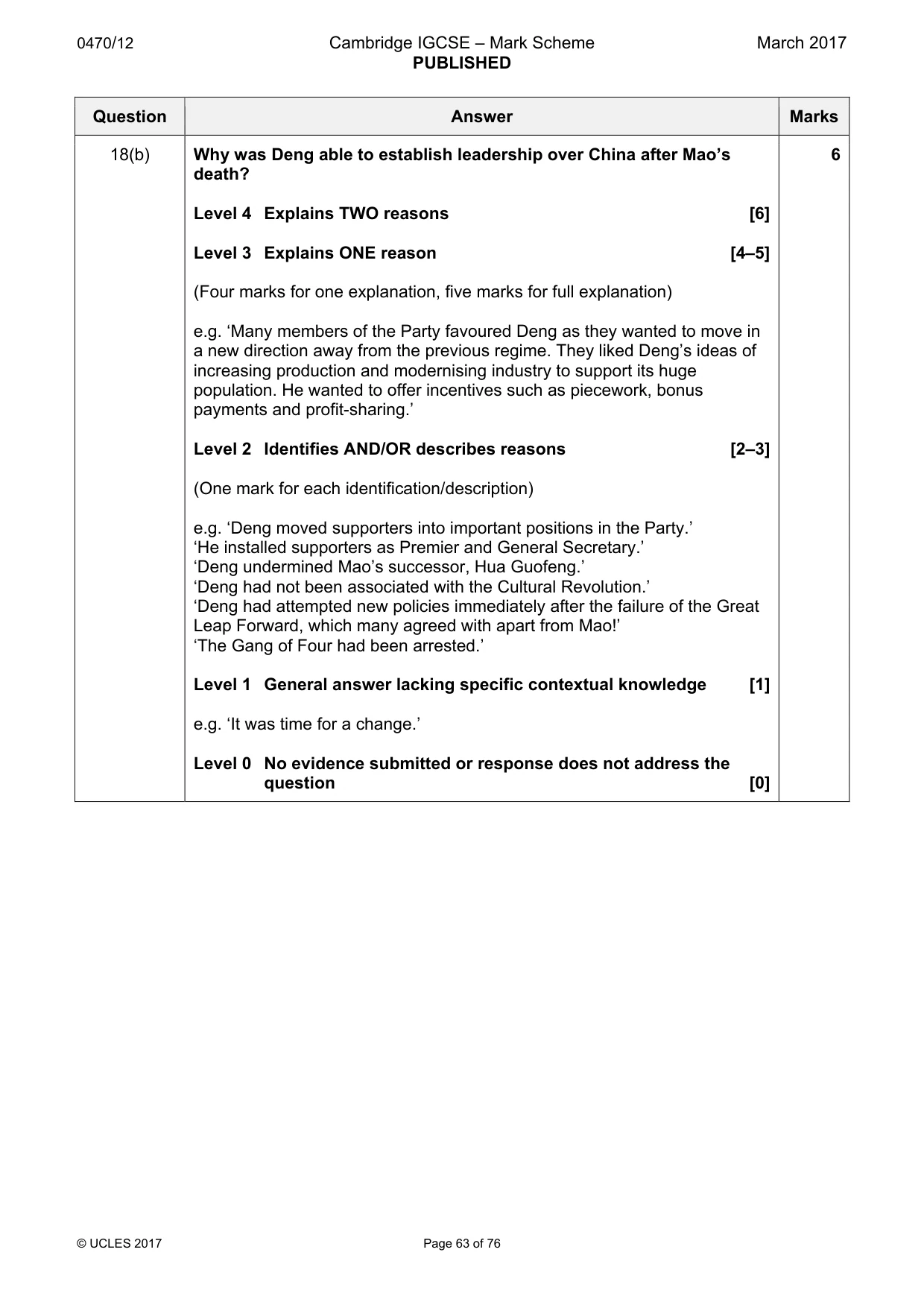 Mark scheme, page 63 of 76