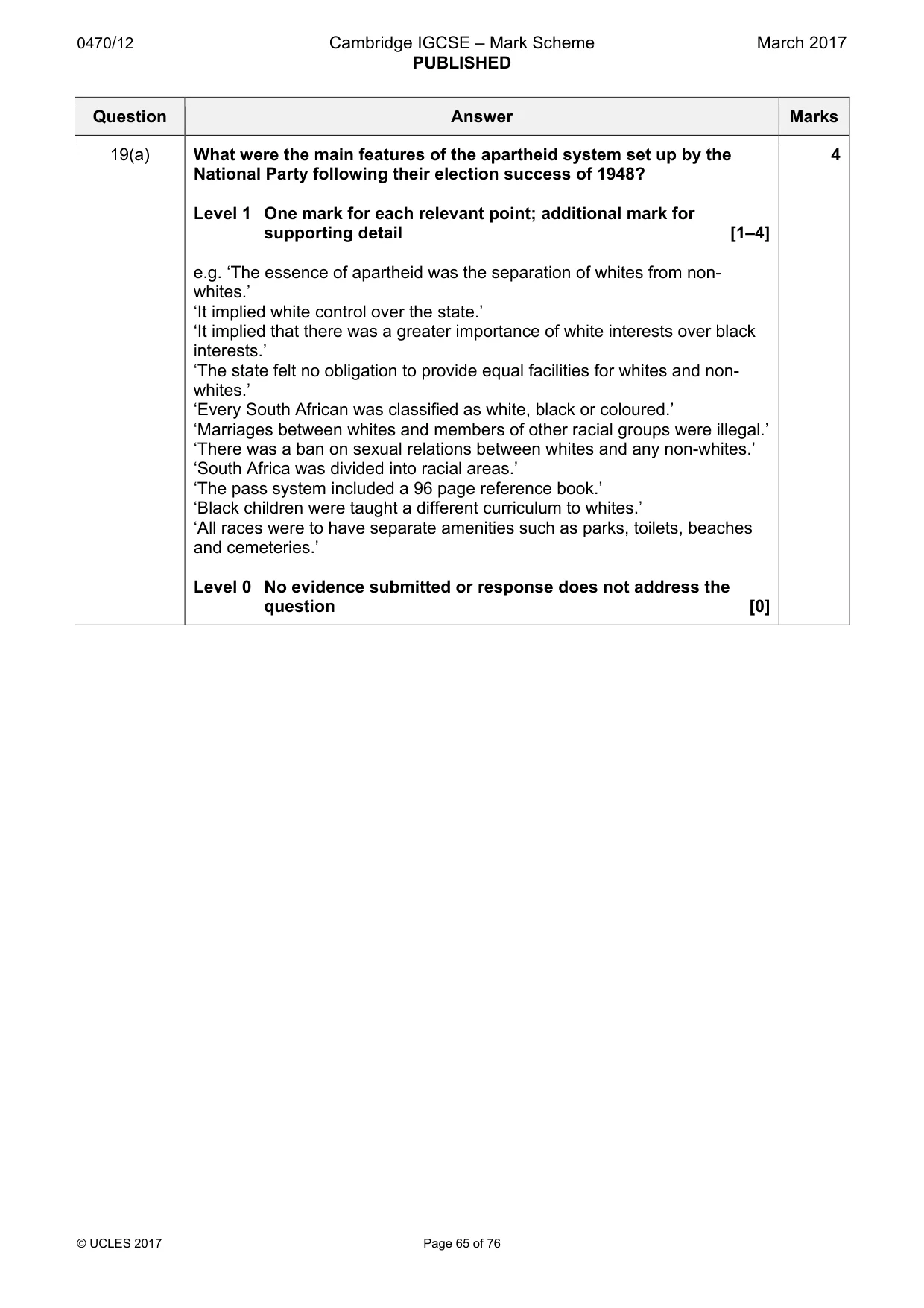 Mark scheme, page 65 of 76
