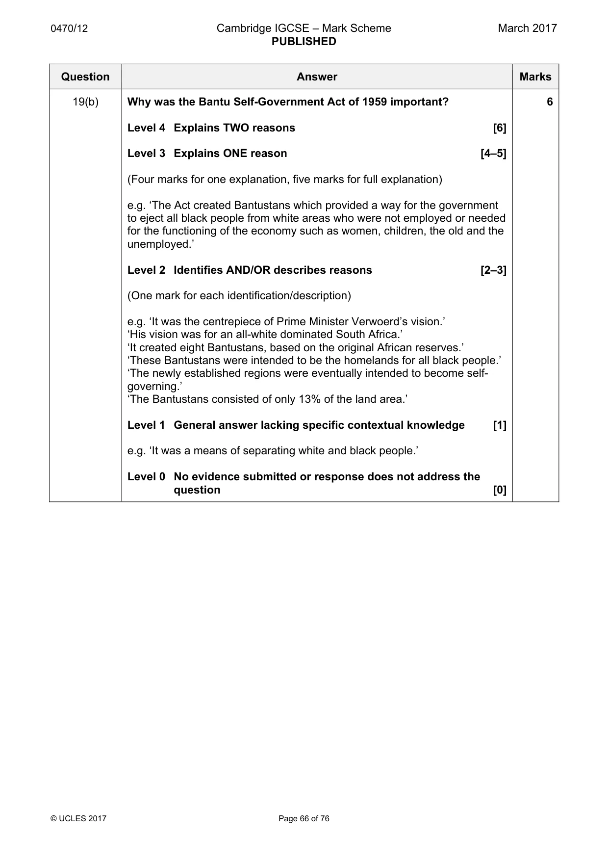 Mark scheme, page 66 of 76