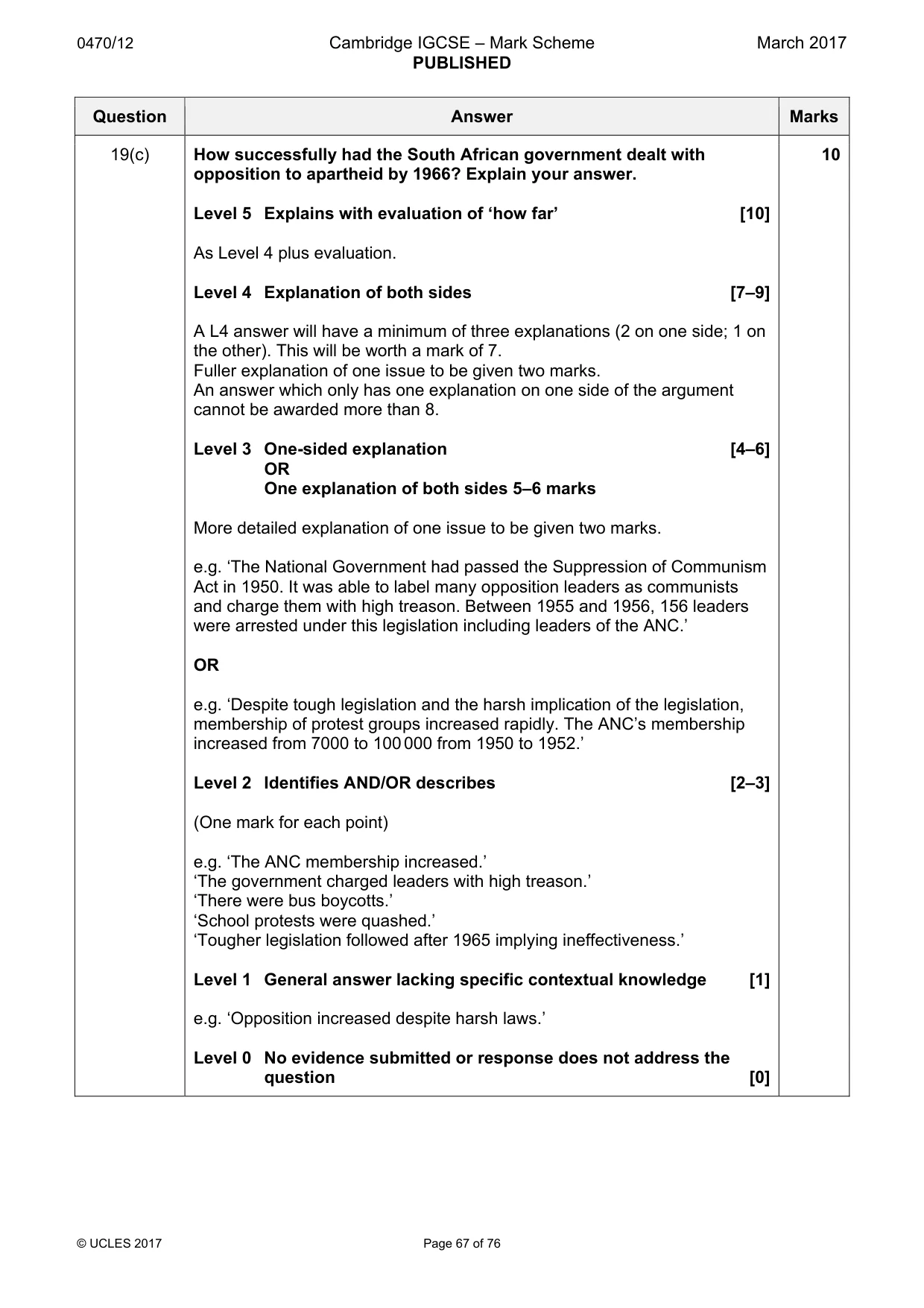 Mark scheme, page 67 of 76