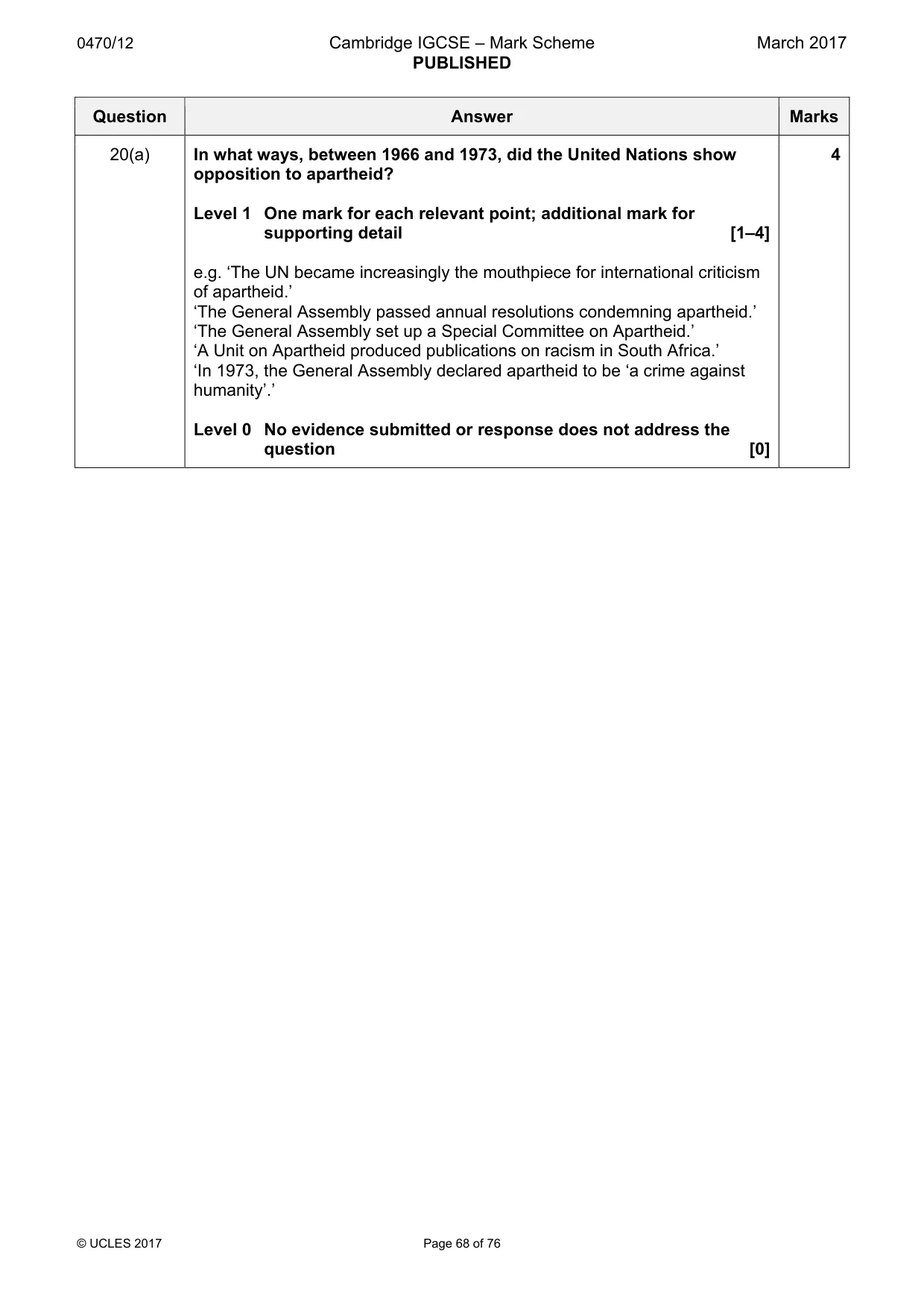 Mark scheme, page 68 of 76