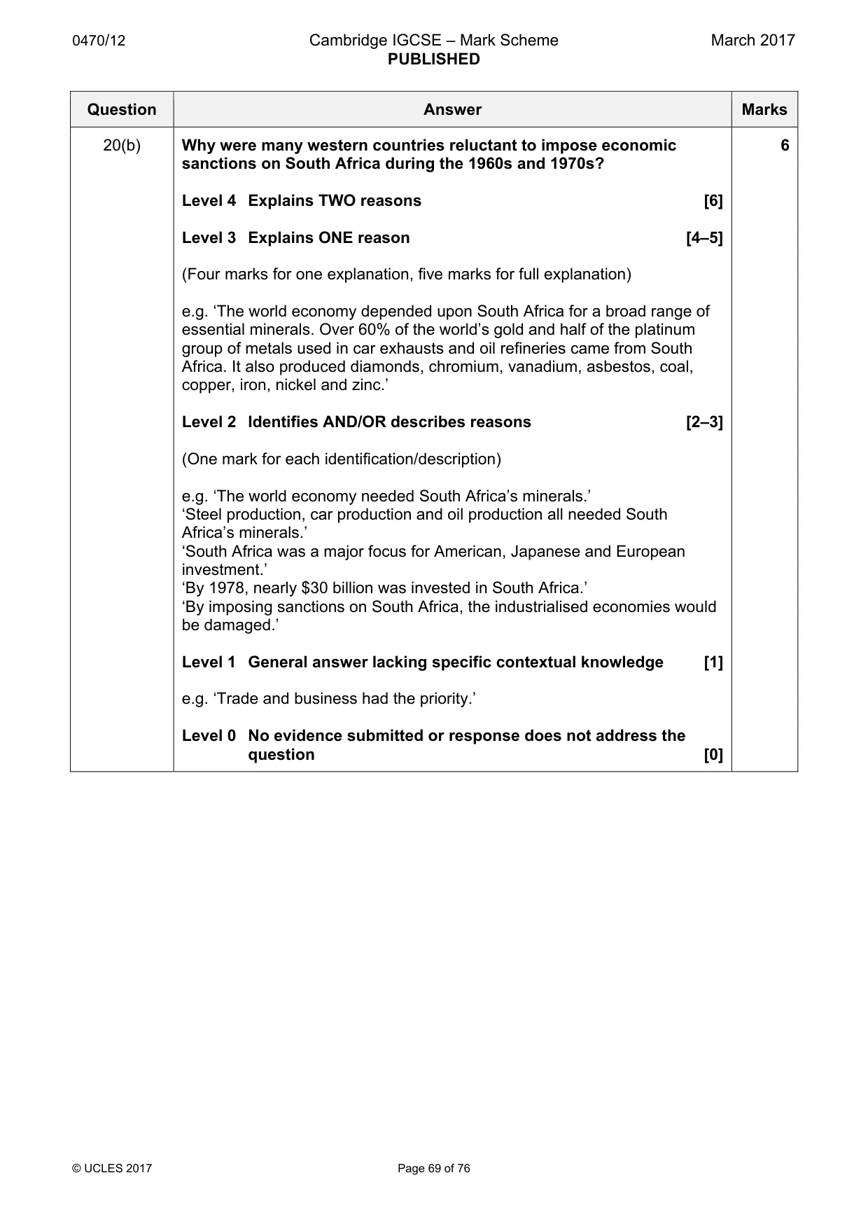 Mark scheme, page 69 of 76