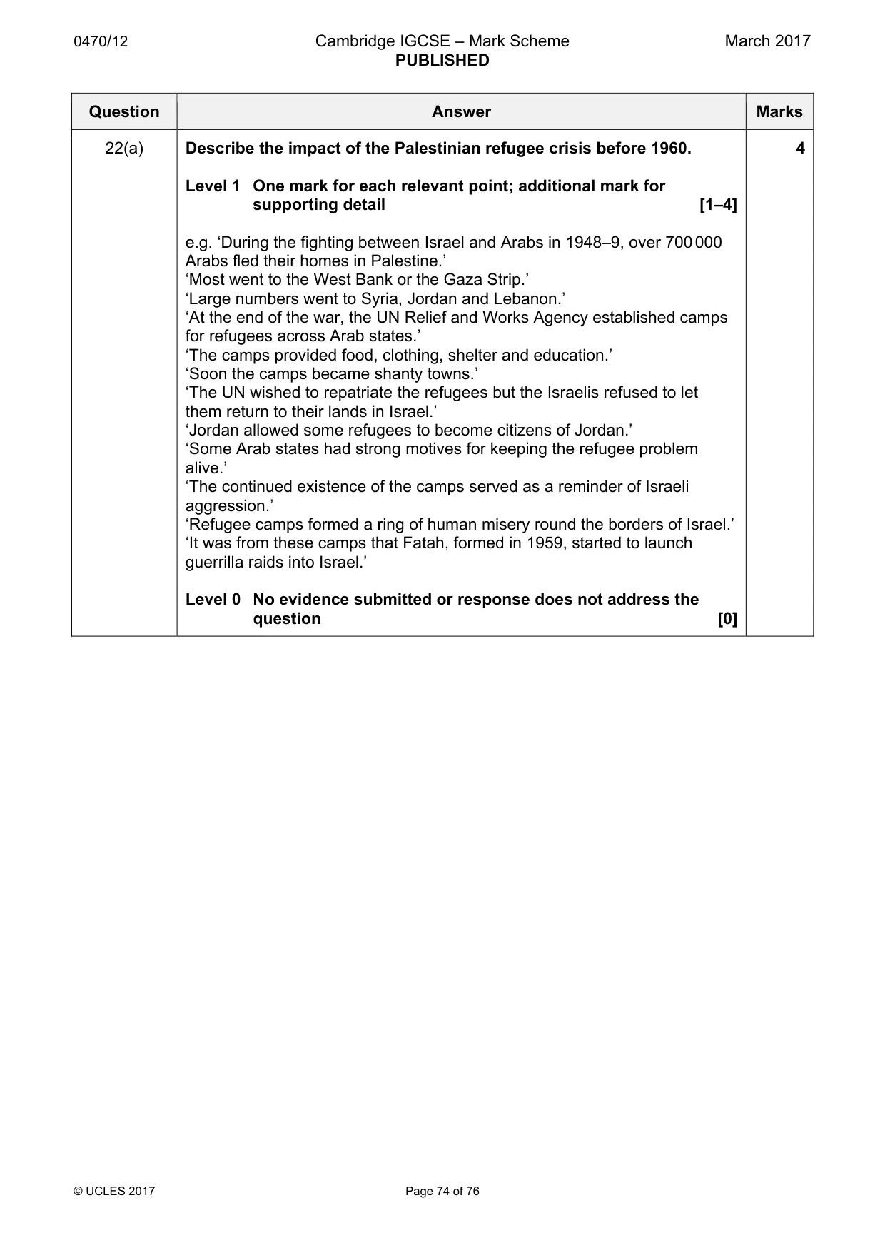 Mark scheme, page 74 of 76