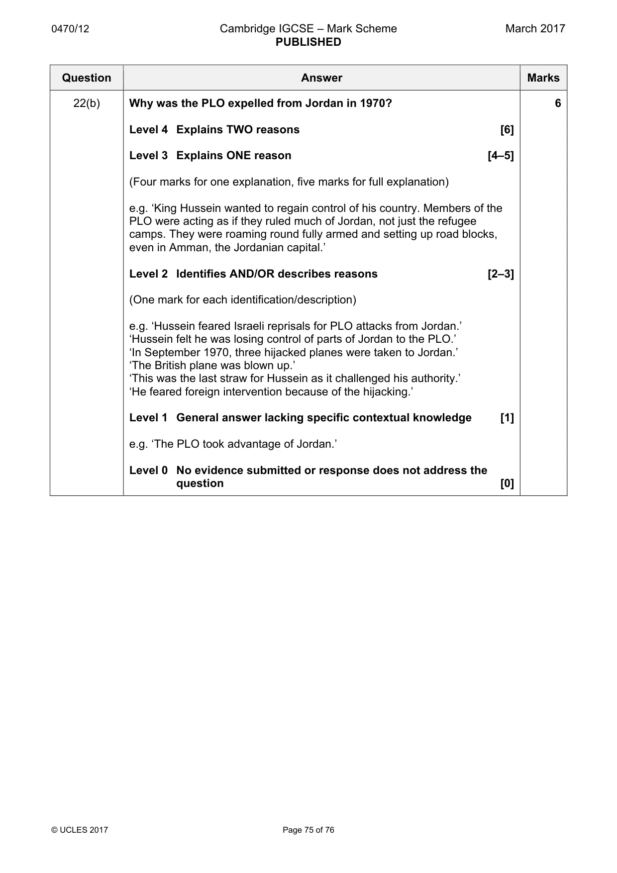 Mark scheme, page 75 of 76