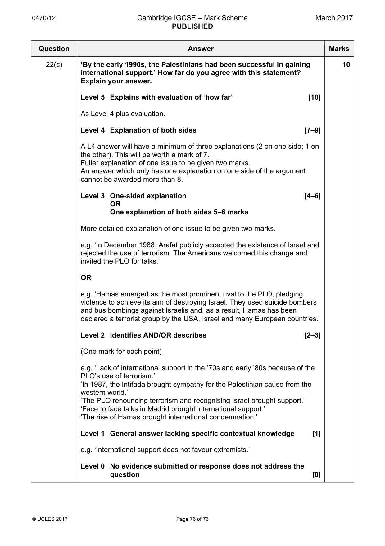 Mark scheme, page 76 of 76
