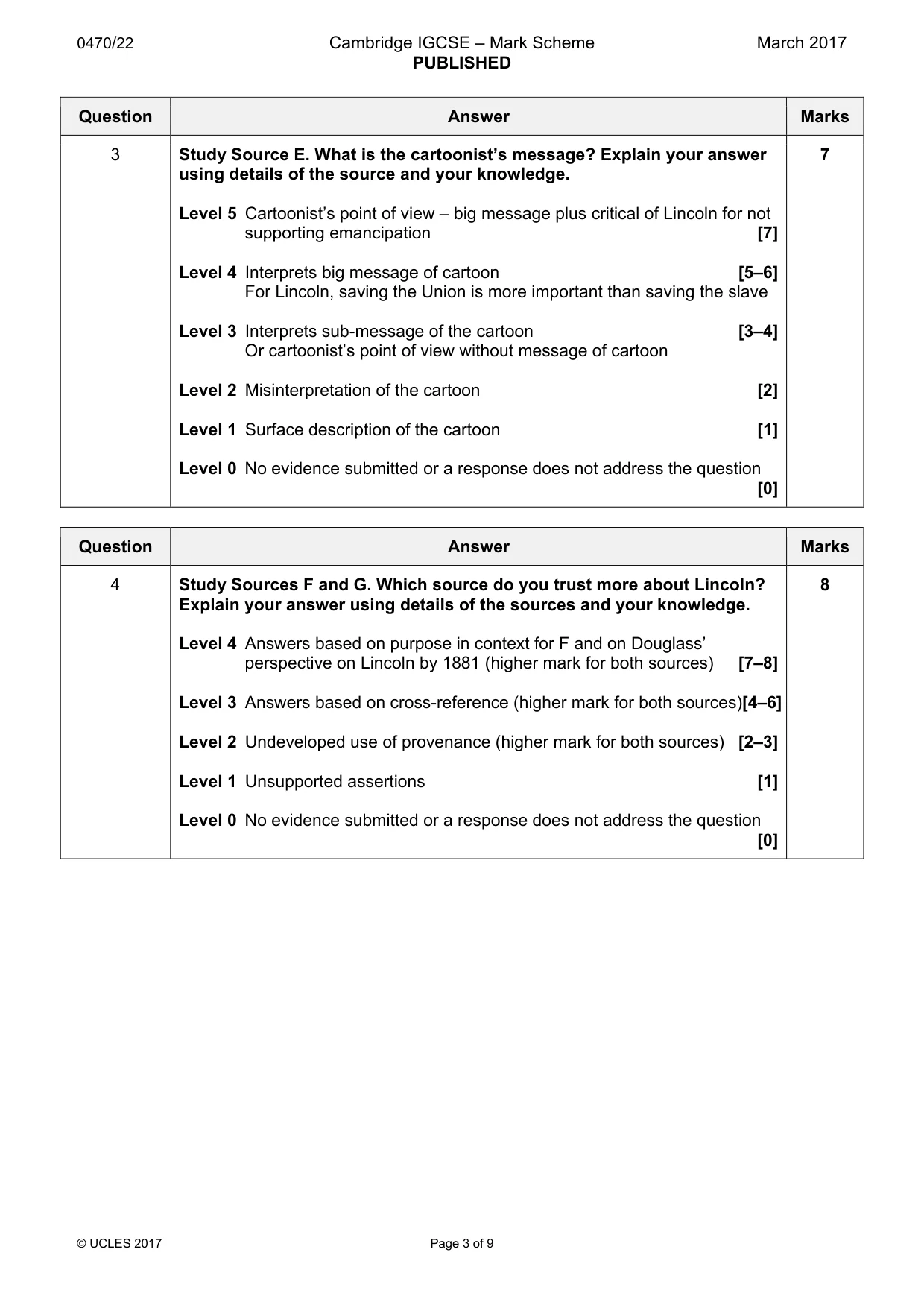 Mark scheme, page 3 of 9