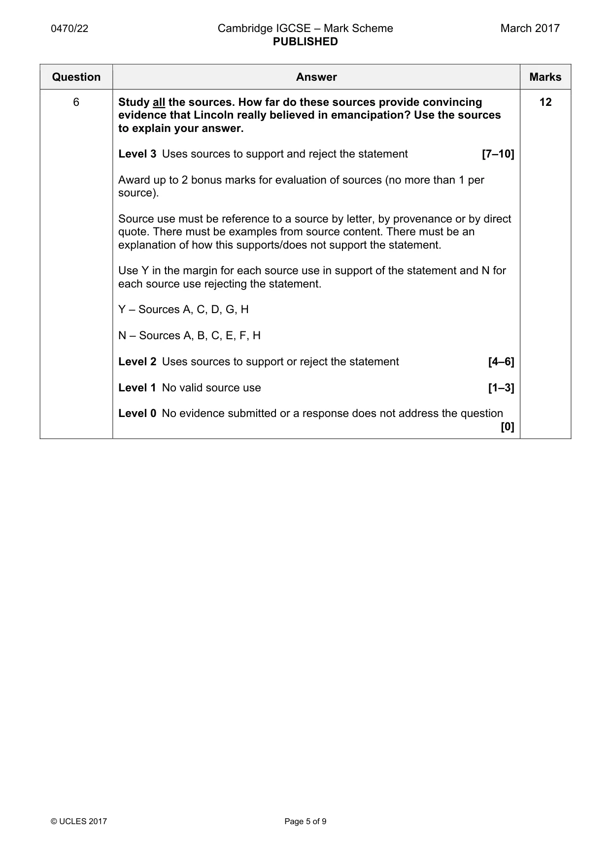 Mark scheme, page 5 of 9