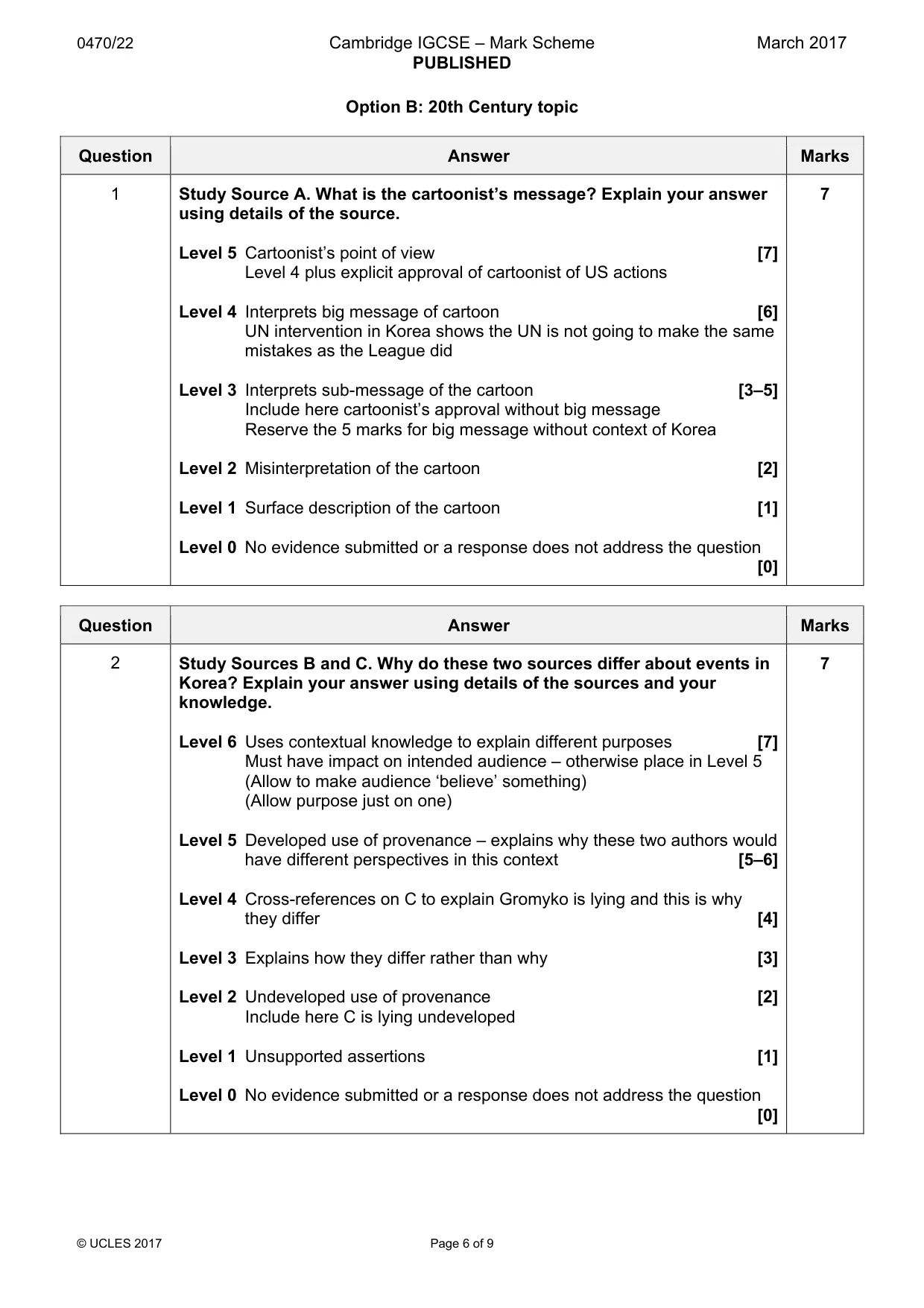 Mark scheme, page 6 of 9