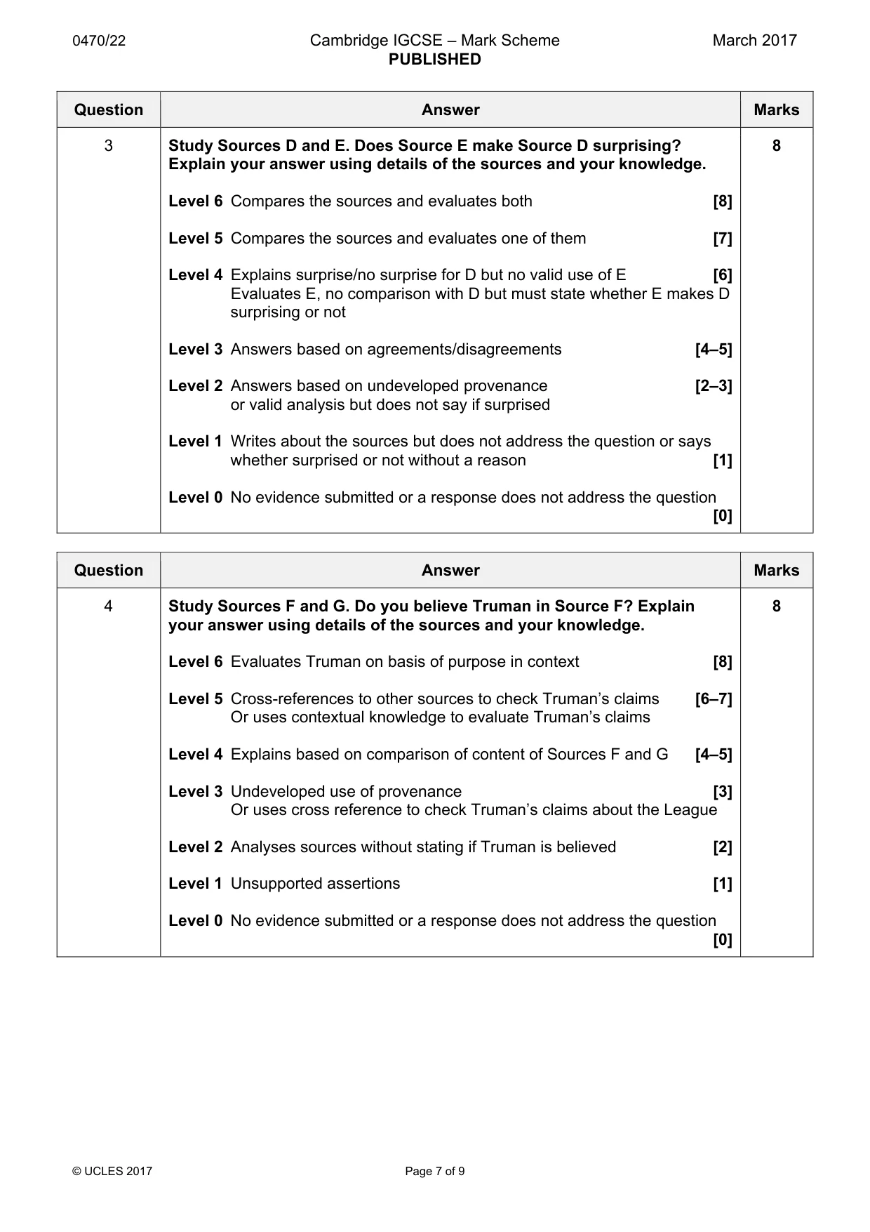 Mark scheme, page 7 of 9