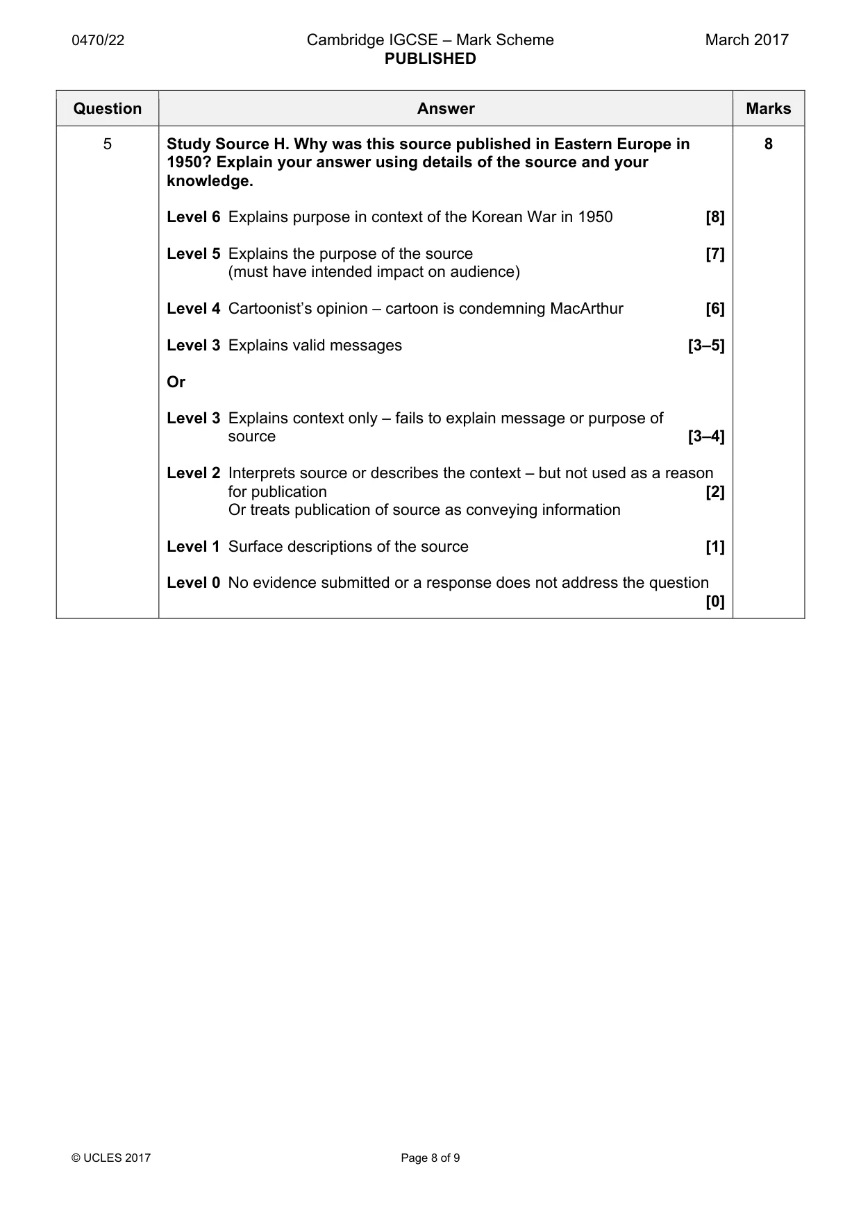Mark scheme, page 8 of 9