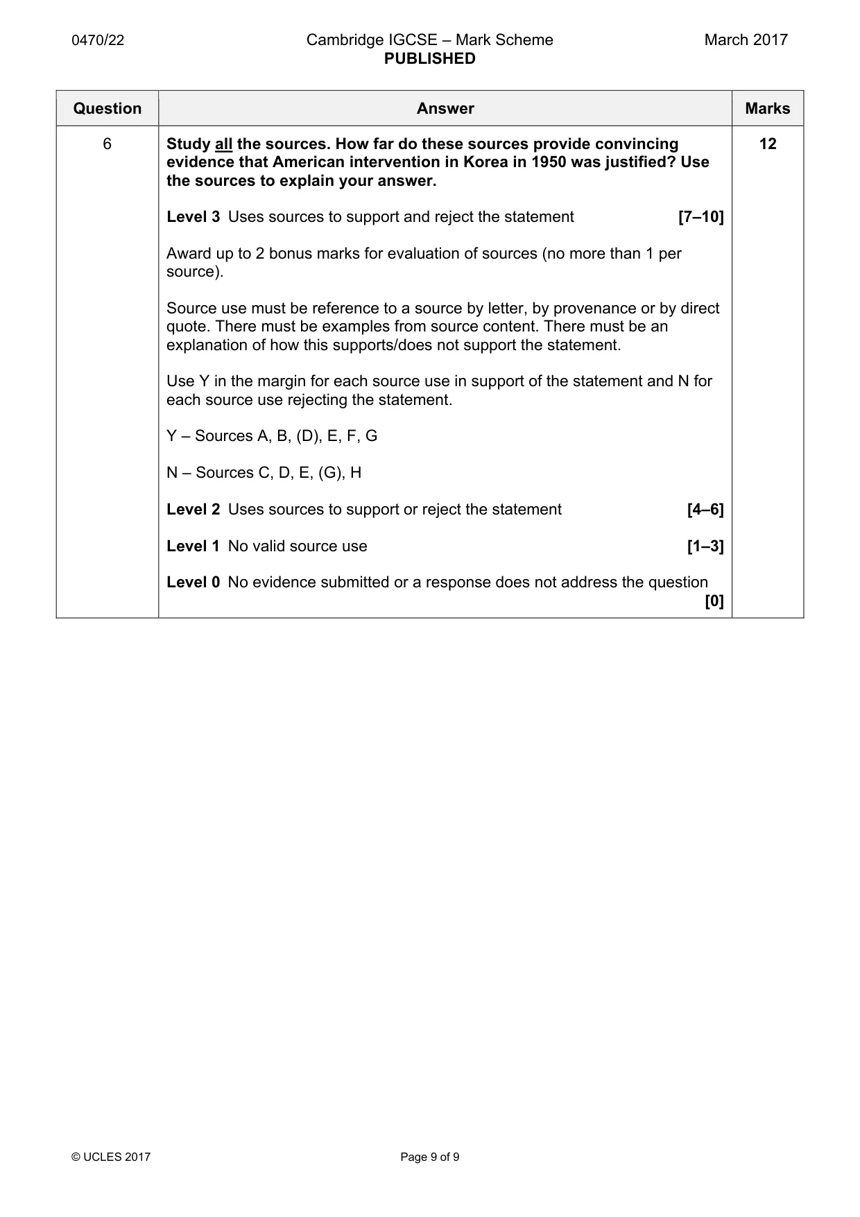 Mark scheme, page 9 of 9