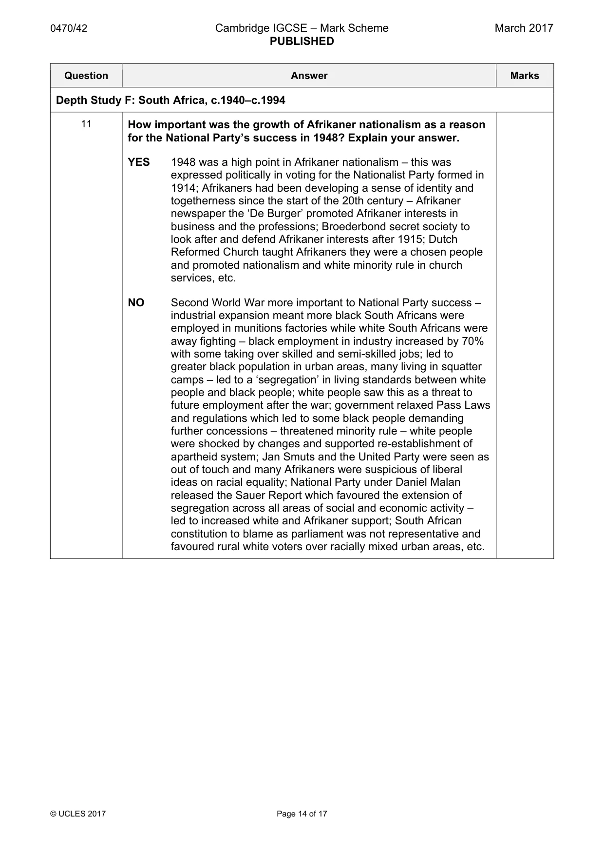 Mark scheme, page 14 of 17