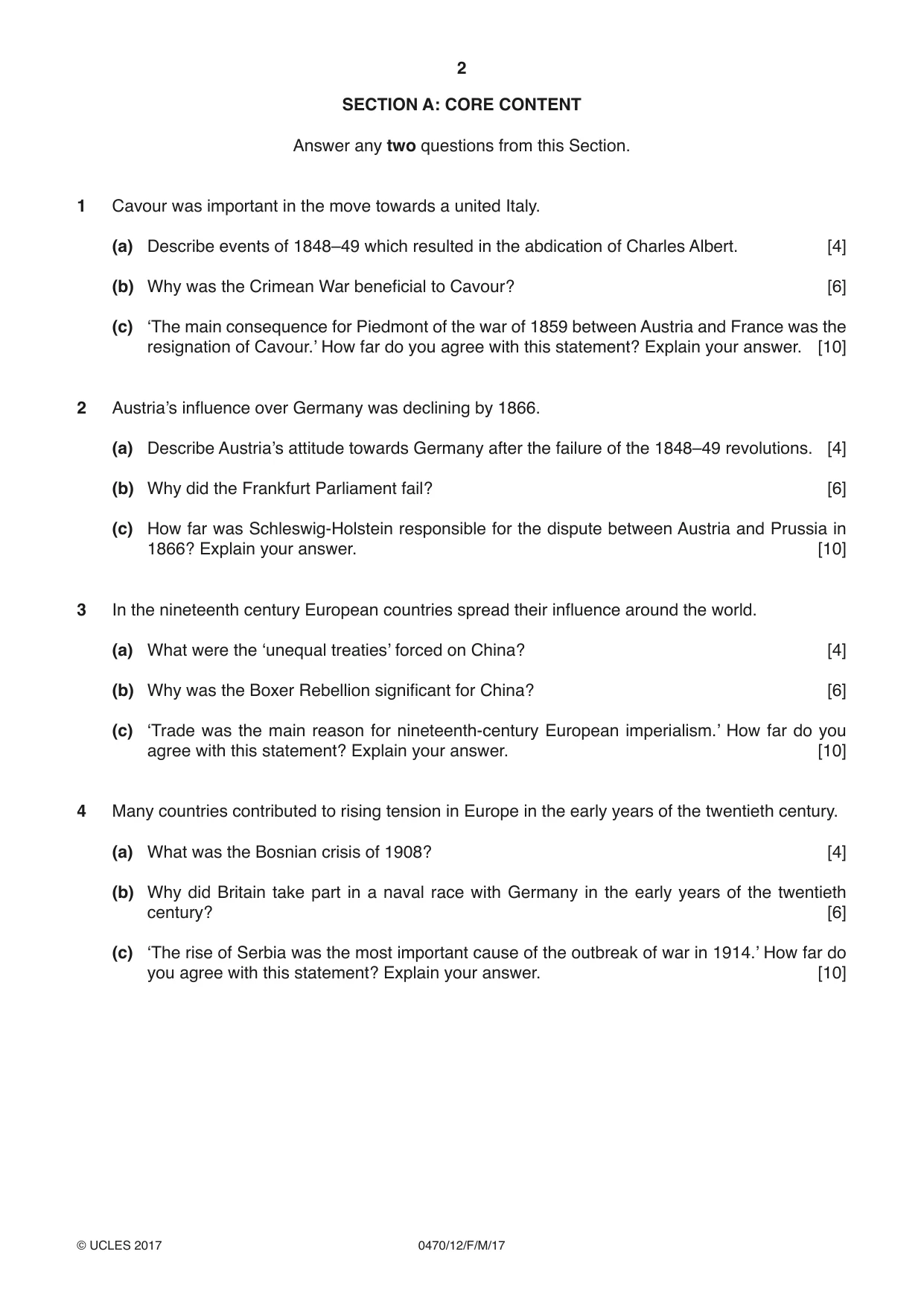 Cambridge IGCSE History 0470 2017 Feb/March Paper 1 · Variant 2 question paper, page 2 of 12