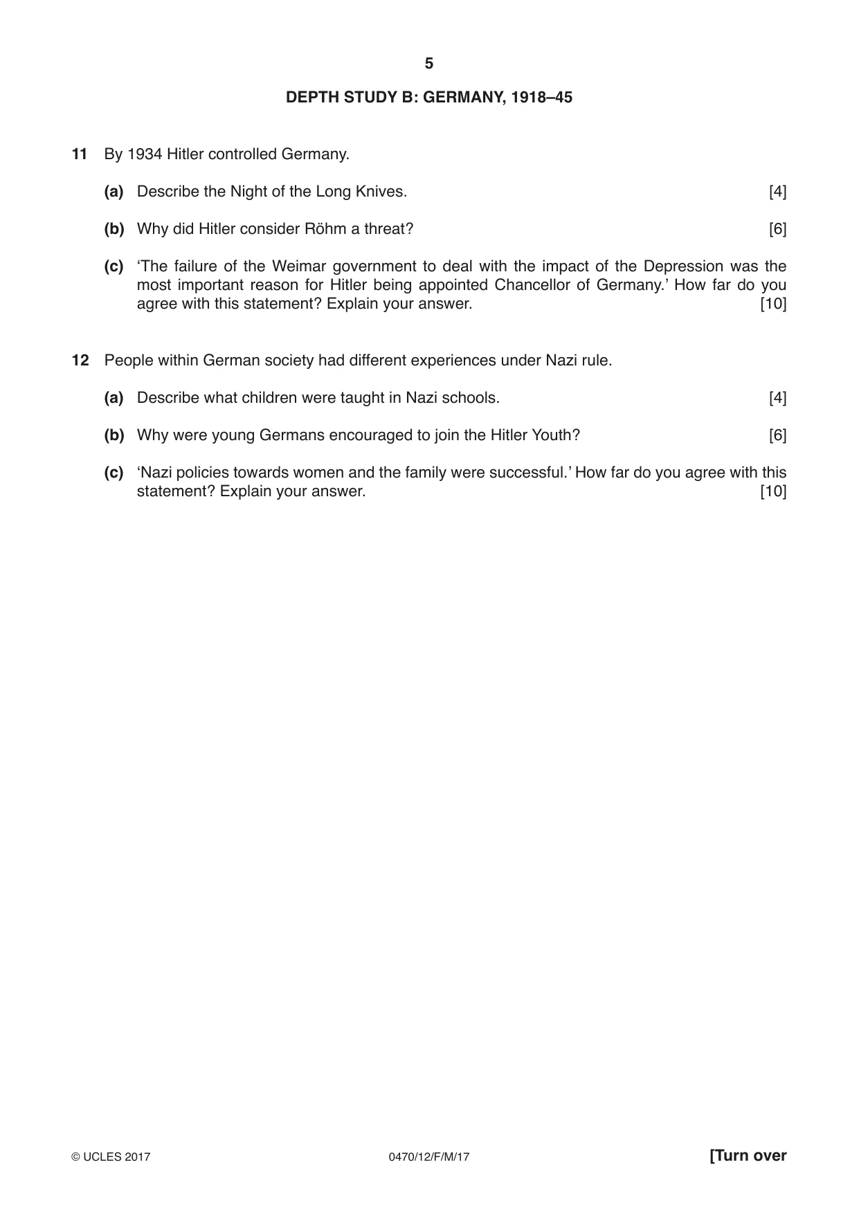 Cambridge IGCSE History 0470 2017 Feb/March Paper 1 · Variant 2 question paper, page 5 of 12