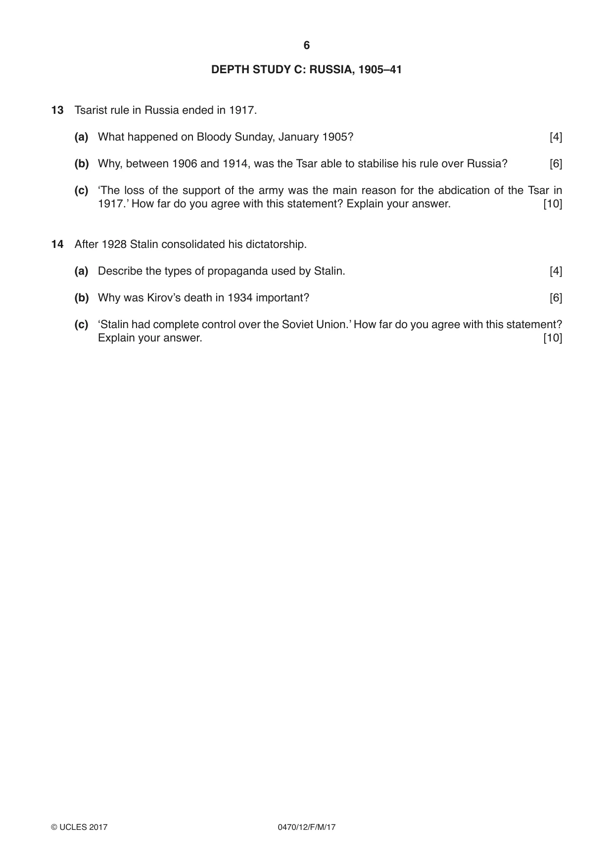 Cambridge IGCSE History 0470 2017 Feb/March Paper 1 · Variant 2 question paper, page 6 of 12