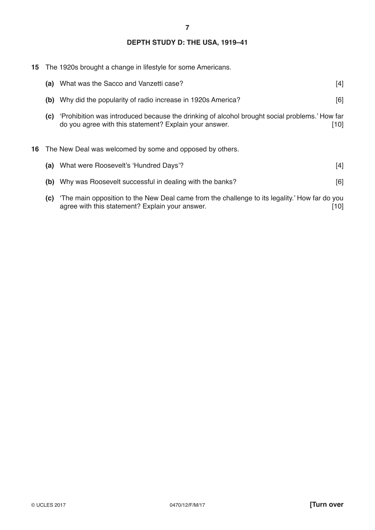 Cambridge IGCSE History 0470 2017 Feb/March Paper 1 · Variant 2 question paper, page 7 of 12